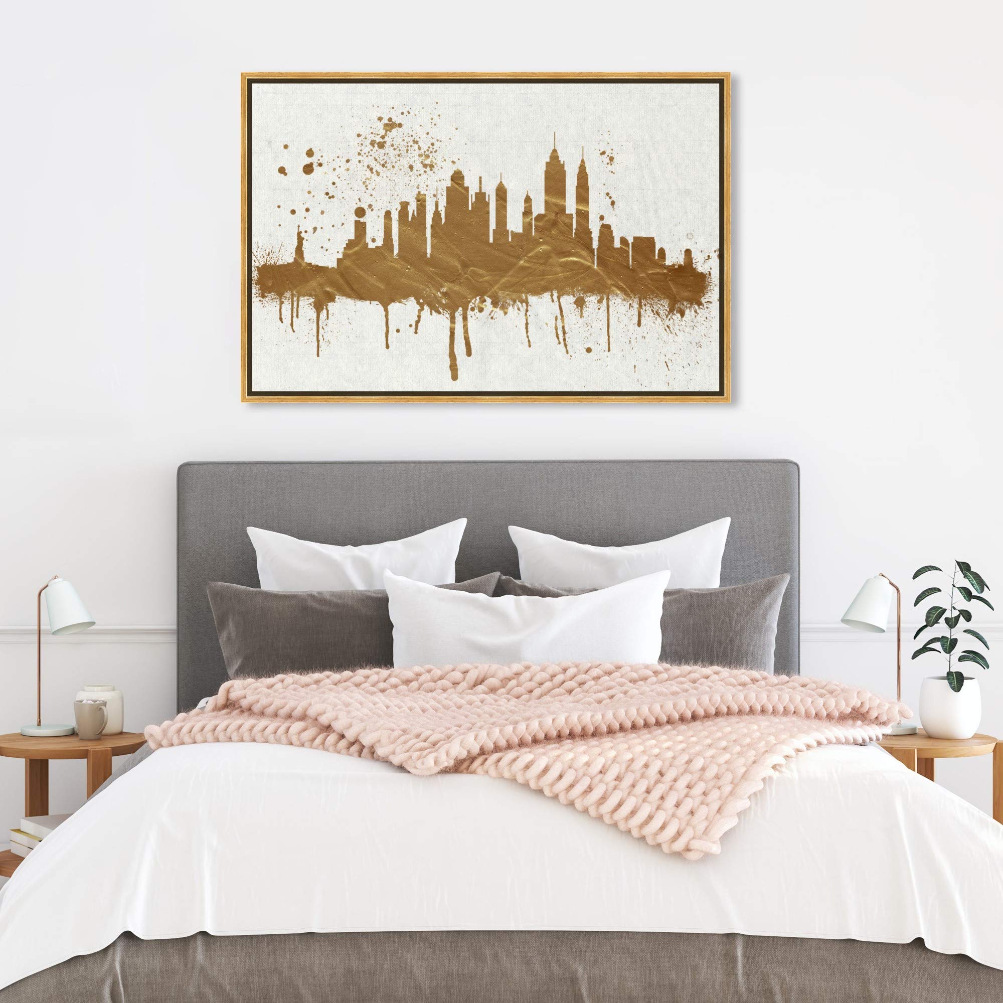 Gold NY Skyline Canvas Wall Art Prints - Modern Cityscape Decor for Living Room, Office & Bedroom