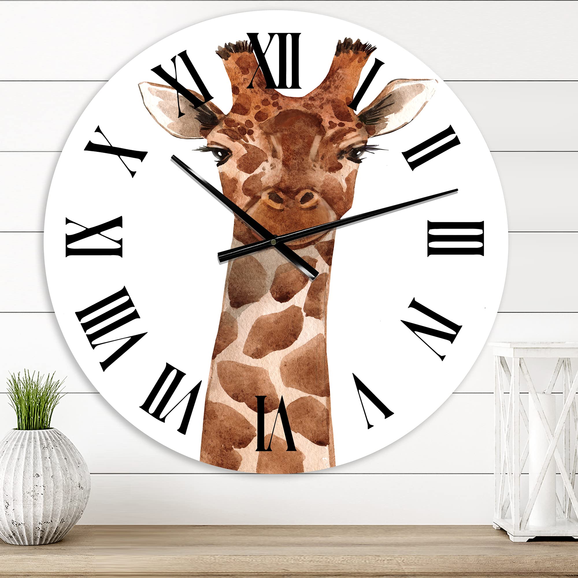 DesignQ Farmhouse Wall Clock - 'Portrait of A Giraffe X' Large Animal Wall Clock for Living Room, Kitchen, Bedroom Decor | Rustic Home & Office Wall Art