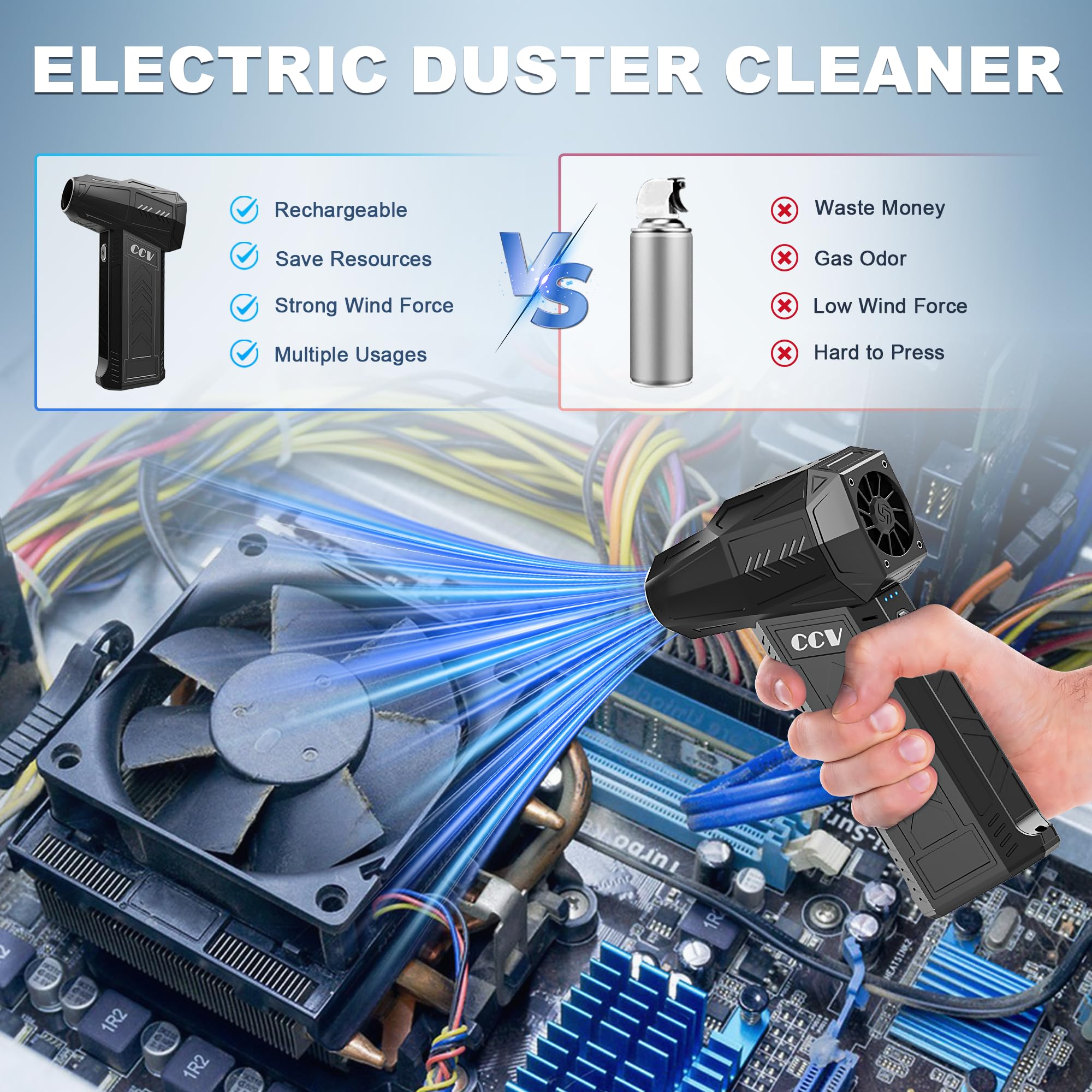 180,000 RPM Cordless Electric Air Duster - Rechargeable Compressed Air Blower with 3 Speed Settings for Keyboard, PC, Car & Home Cleaning | Powerful Jet Dry Blower for Electronics, Dusting & Detailing (Black)
