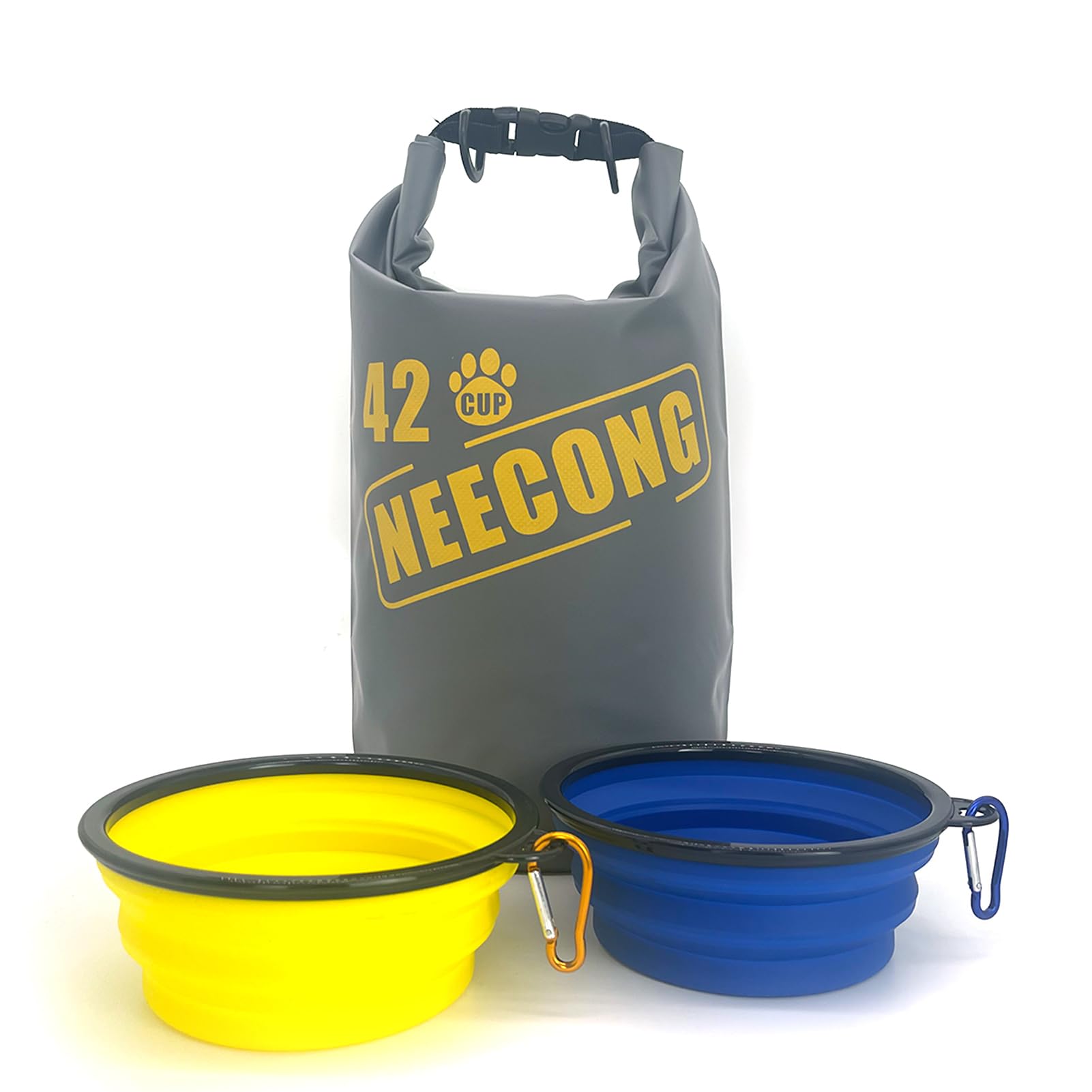 Collapsible Dog Travel Food Bag with 800ml Bowls - 10L Dry Food Storage System for Camping, Hiking & Daily Use - Portable Pet Food Container for Dogs - Yellow-Gray Waterproof Design
