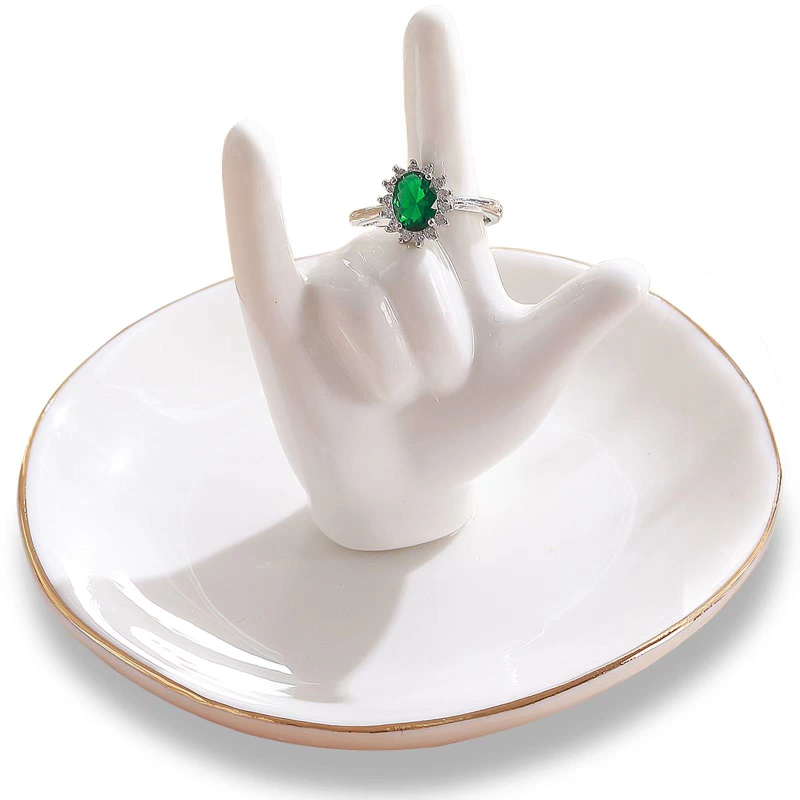 PUDDING CABIN Ceramic Ring Holder - I Love You Hand Jewelry Dish, Perfect for Valentine's Day, Wedding, Birthday & Mother's Day Gifts for Women | Elegant Jewelry Organizer for Dresser, Vanity & Home Decor