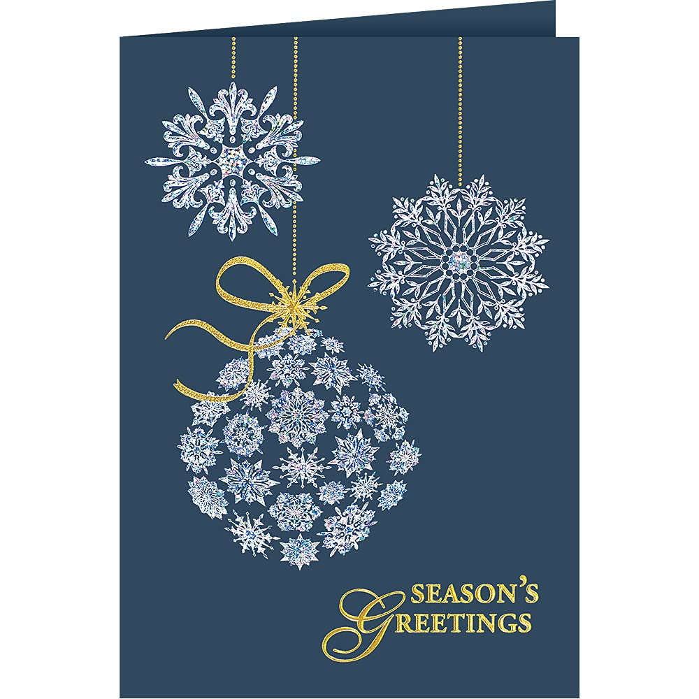 25 Personalized Christmas Cards with Foil-Lined Envelopes - Shimmering Snowflake Trio Design for Holiday Greetings, Business & Personal Use - Perfect for Corporate Gifts, Family & Friends Holiday Cards