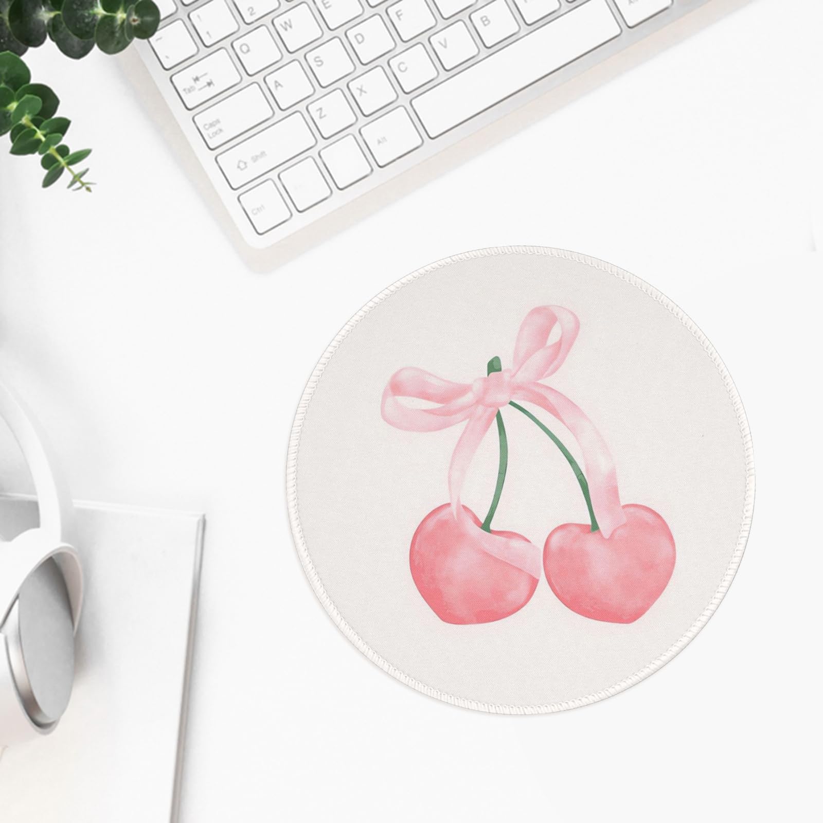 Kawaii Pink Bow Cherry Mouse Pad for Laptop & Wireless Mouse - Office & Travel Use