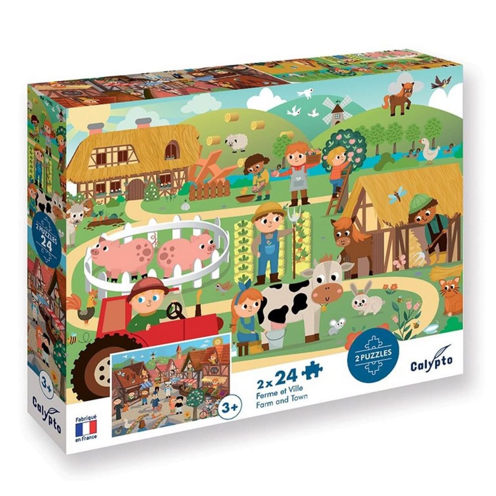 Calypto Jigsaw Puzzle - Farm and Town Set (2 x 24 Pieces) - Fun Educational Toy for Kids & Family Game Night