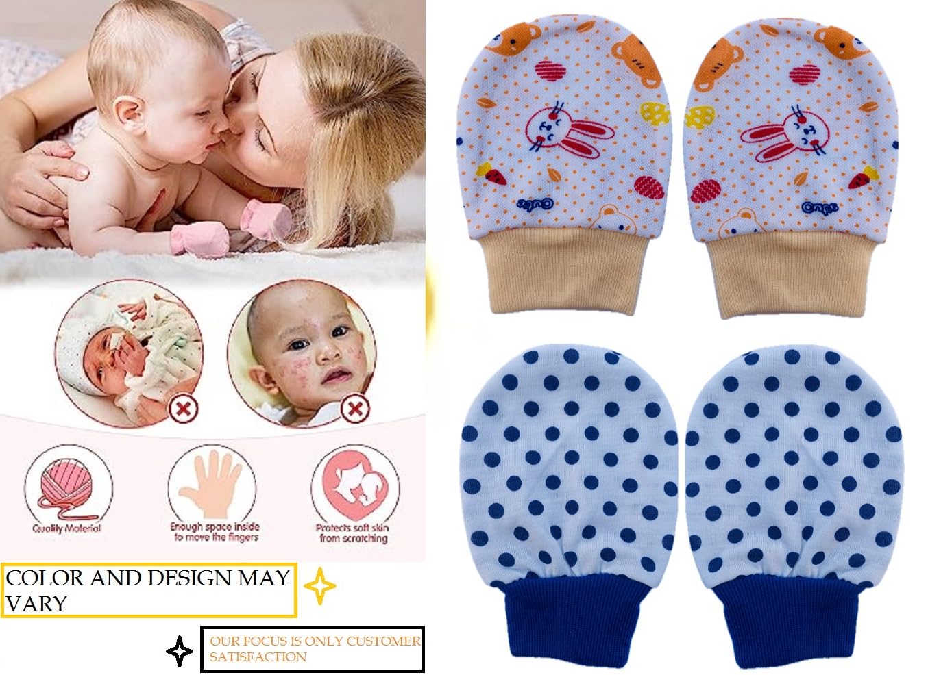 Wavva® Newborn Baby Cotton Mittens Set with Rib & Elastic - 6 Pairs, Multicolor (0-3 Months) | Soft & Breathable Hand Gloves for Infant Protection | Perfect for Sleeping, Nursing & Preventing Scratching