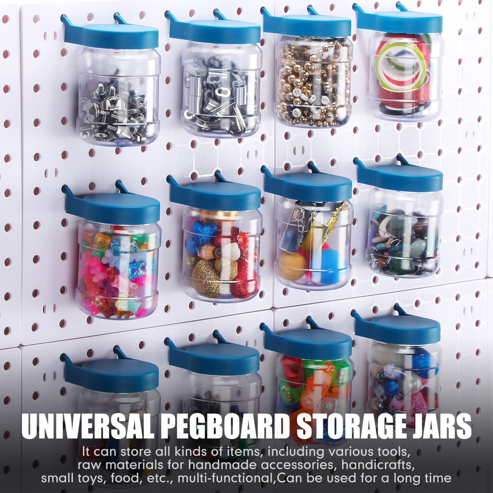 20-Piece Pegboard Organizer Set with Lids - Clear Plastic Storage Bins & Jars for Wall Mount Organization | Perfect for Garage, Sewing Room, Office & Home Supplies (Dark Blue) | Space-Saving Solution for Tools, Crafts & Household Items