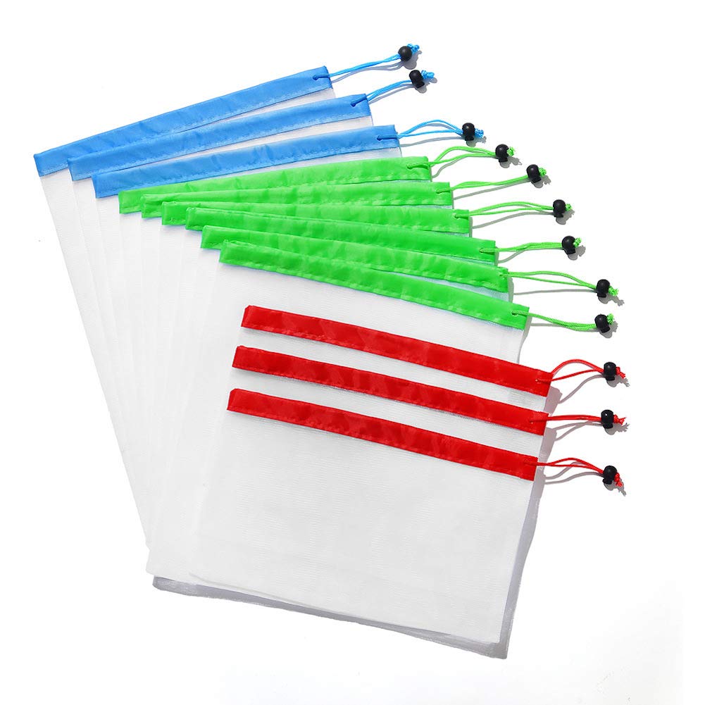 Eco-Friendly Reusable Produce Bags Set of 12 - Premium Washable Mesh Bags for Fruits, Vegetables & Toys | See-Through Lightweight Design with Colorful Tare Weight Tags | Perfect for Grocery Shopping, Farmers Markets & Organizing Kids' Toys