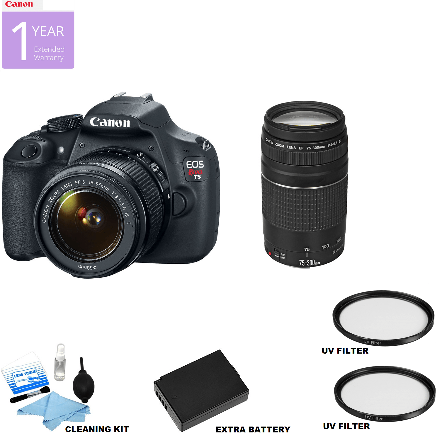 Canon EOS Rebel T5/2000D/4000D DSLR Camera Bundle with 18-55mm & 75-300mm Lenses - Perfect for Photography Enthusiasts, Travel & Portrait Shooting