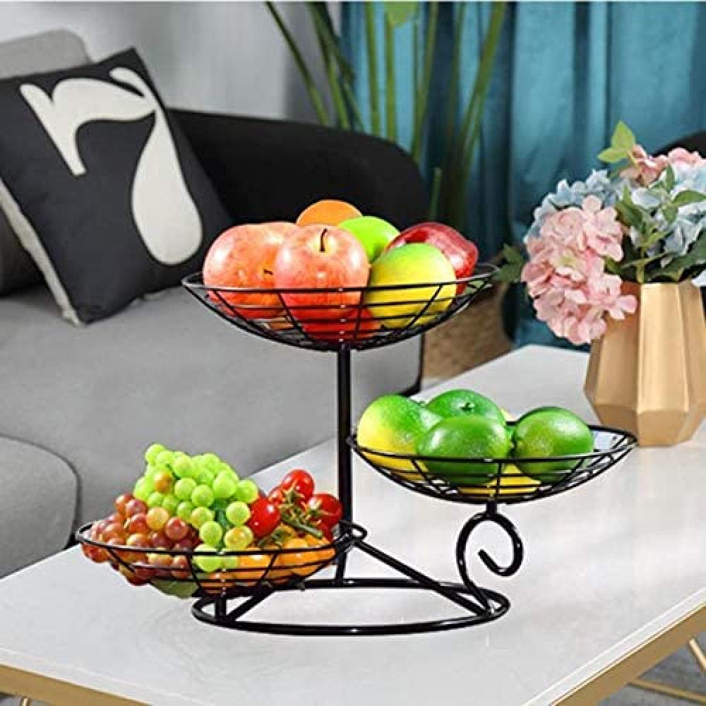 3-Tier Metal Fruit Basket - Hollow Design for Fruits, Vegetables & Bread | Perfect for Kitchen Counter, Dining Table & Party Display