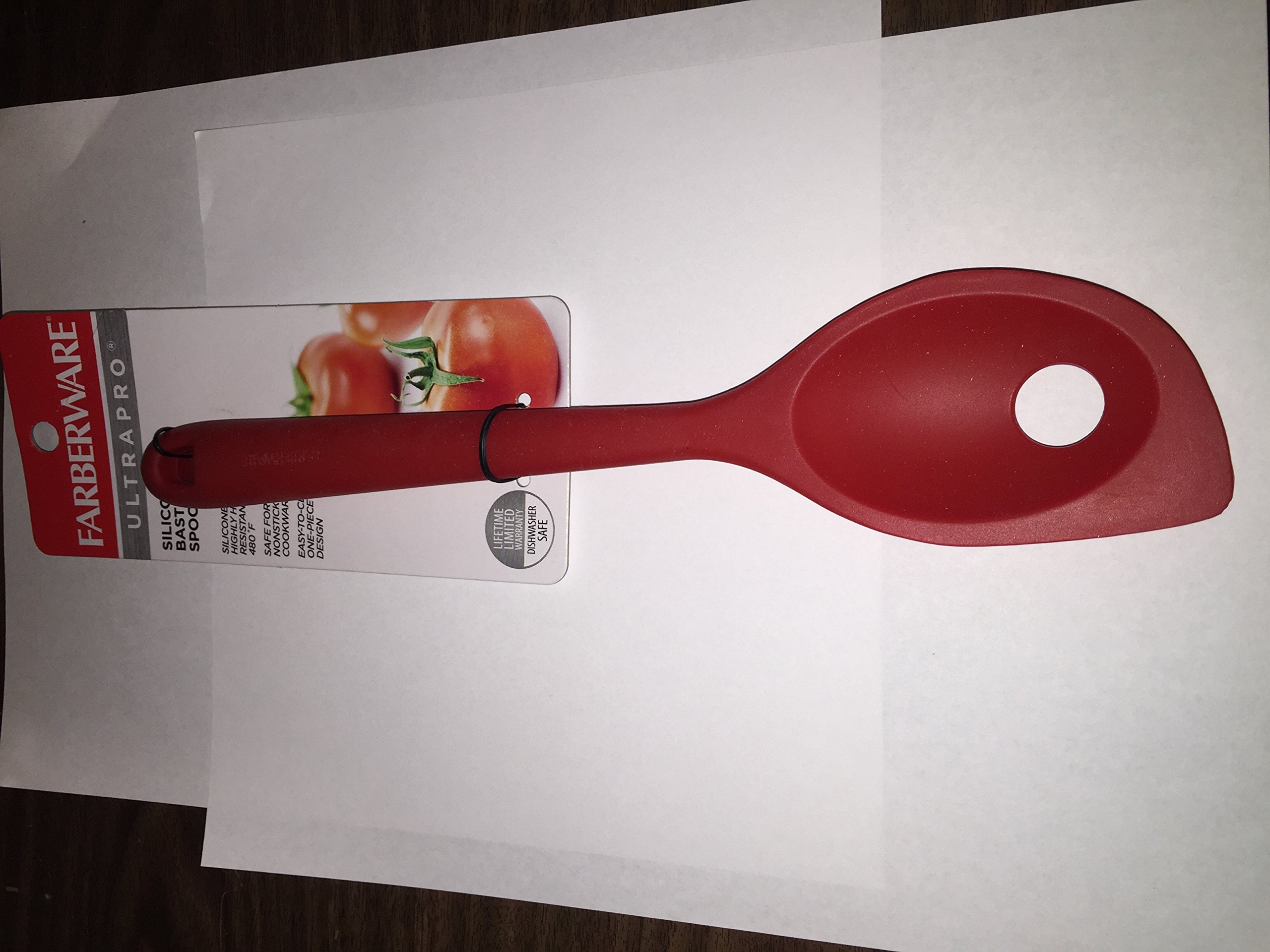 Farberware Silicone Basting Spoon - Heat-Resistant Kitchen Utensil for Cooking, Baking, and Serving - Red - Perfect for Sauces, Soups, and Non-Stick Cookware