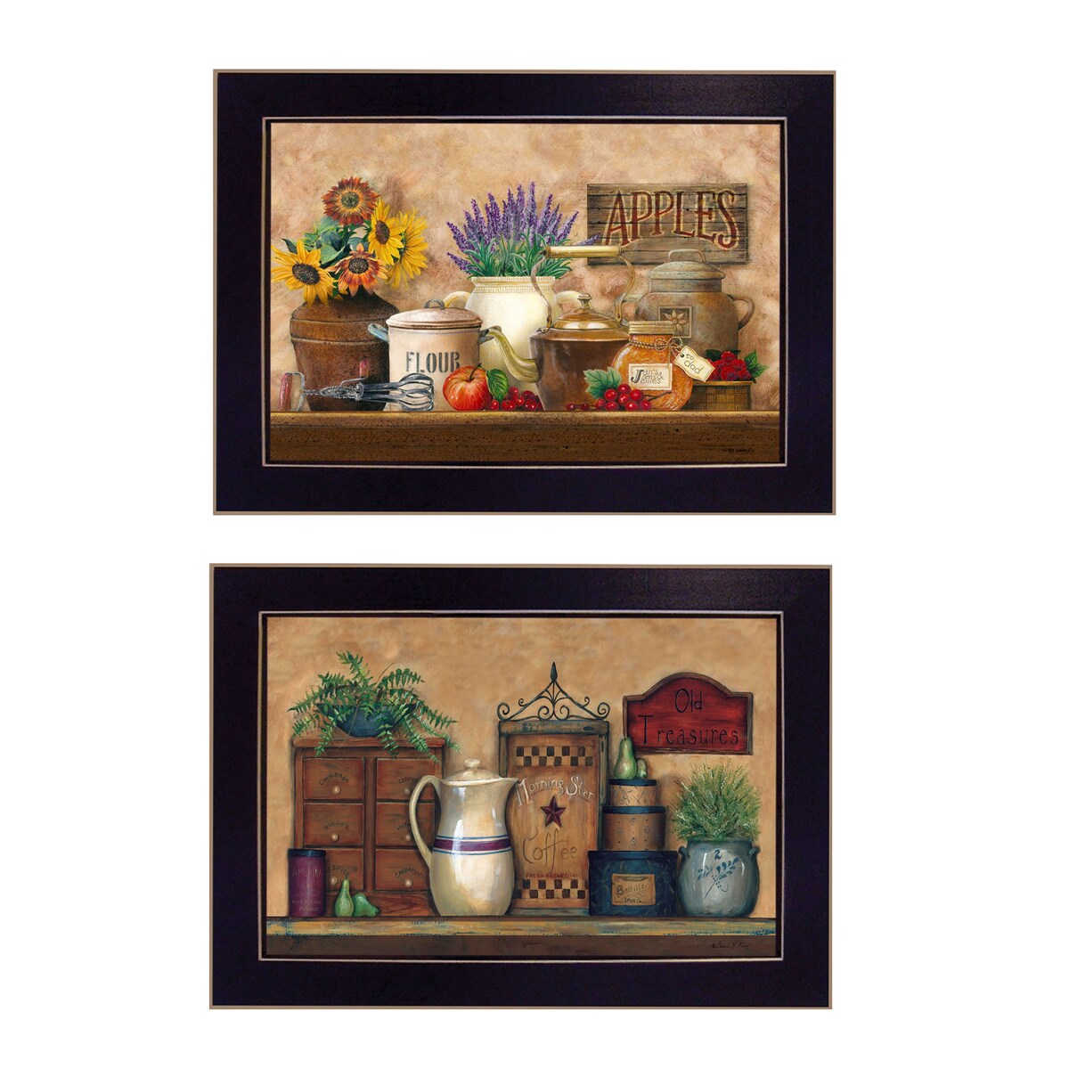 Antique Kitchen Treasures 2-Piece Vignette Set by Ed Wargo - Black Framed Wall Art for Farmhouse & Vintage Home Decor