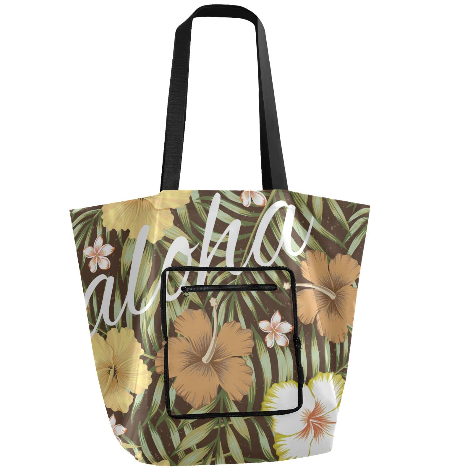 Eco-Friendly Reusable Grocery Bags - Foldable Heavy Duty Polyester Tote with Tropical Hibiscus Print - Perfect for Shopping, Beach Trips & Storage