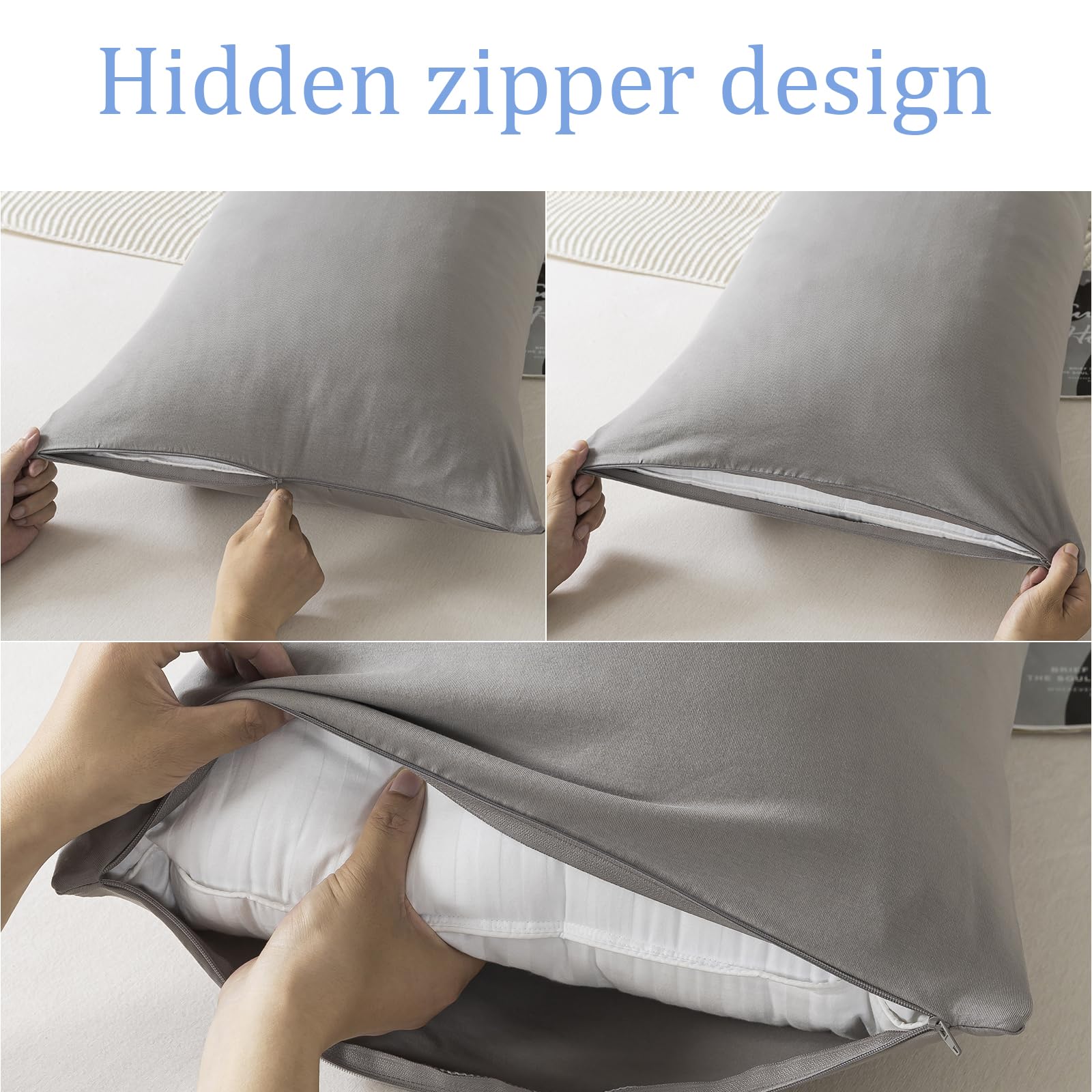 King Size Jersey Knit Pillowcases Set of 2 - 100% Cotton Zipper Closure Bed Pillow Cases (20x40 Inches) | Soft, Breathable Dark Grey | Perfect for Luxury Bedding & Guest Room Essentials