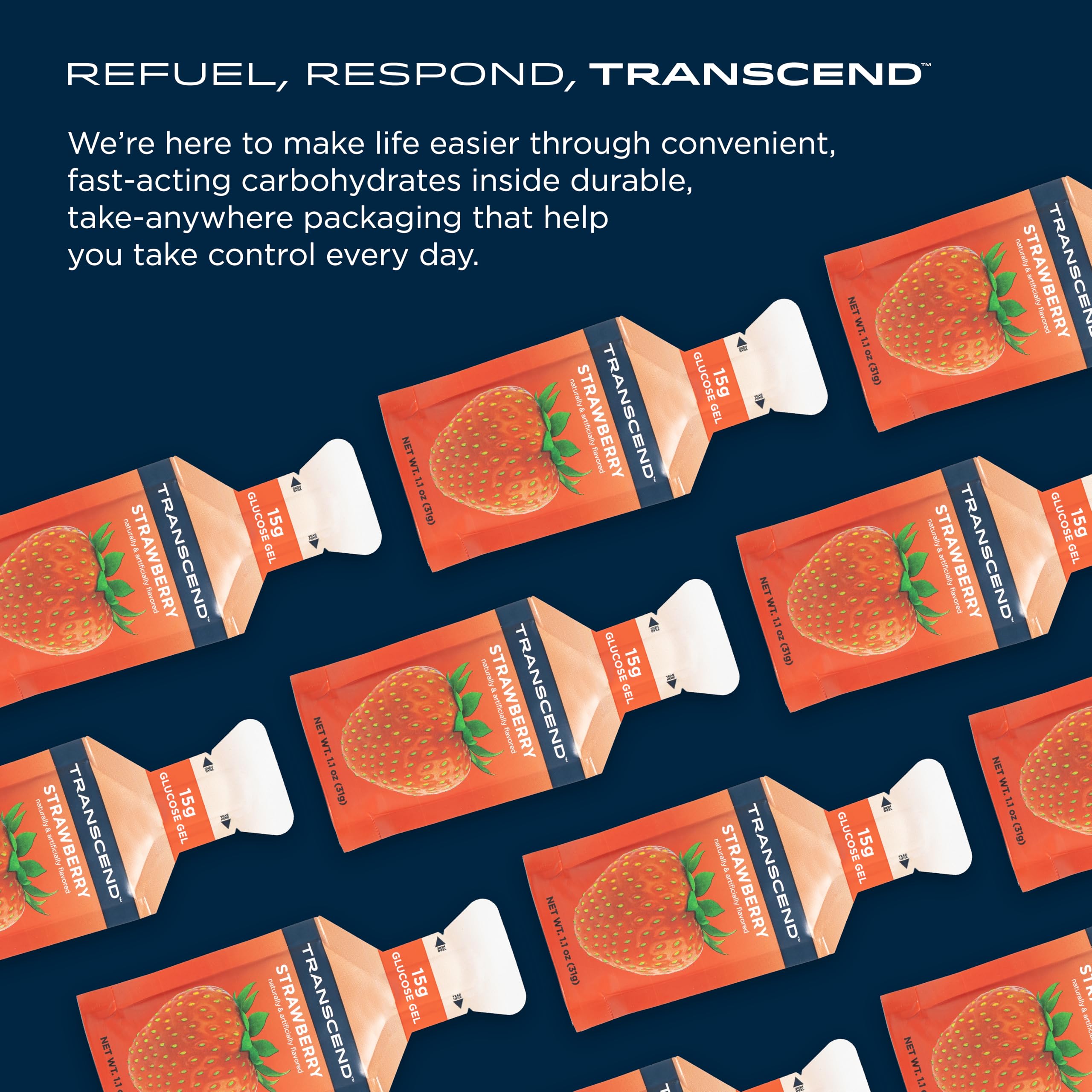 Transcend Foods Strawberry Energy Gel (1.1 oz, Pack of 38) - Fast-Acting Carbohydrate Fuel for Runners, Cyclists & Athletes - Caffeine Free, Gluten Free, Vegan - Perfect for Marathon Training & Endurance Sports