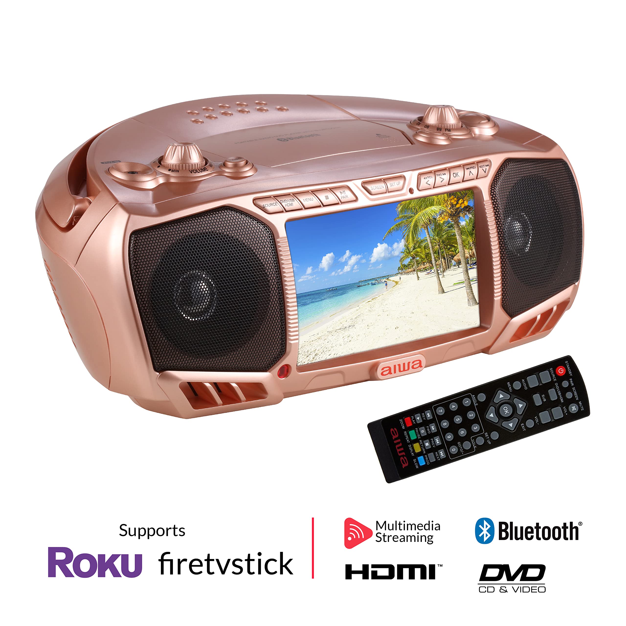 Aiwa Portable Boombox with Bluetooth - 3W x 2 Speakers & Bass Boost - 7
