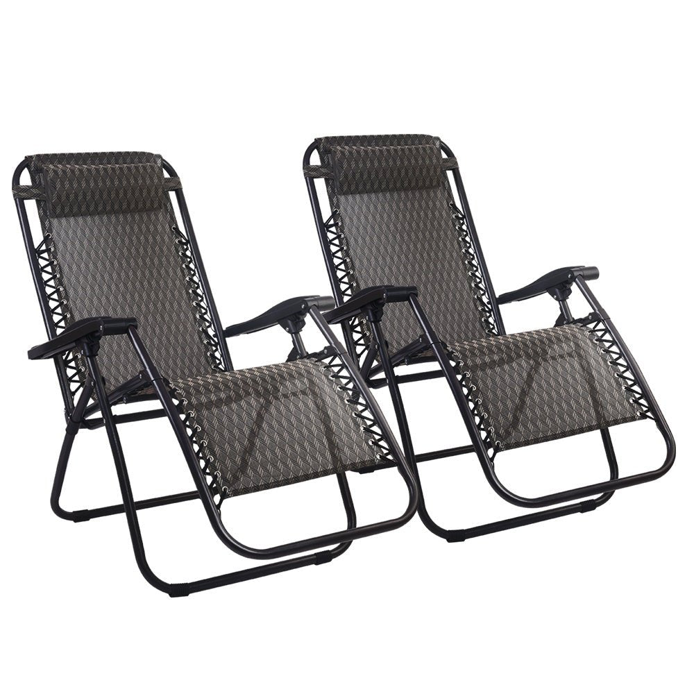 2PC Zero Gravity Recliner Chair - Adjustable Folding Outdoor Lounge Chair for Patio, Beach, Camping & Backyard Relaxation - Grey