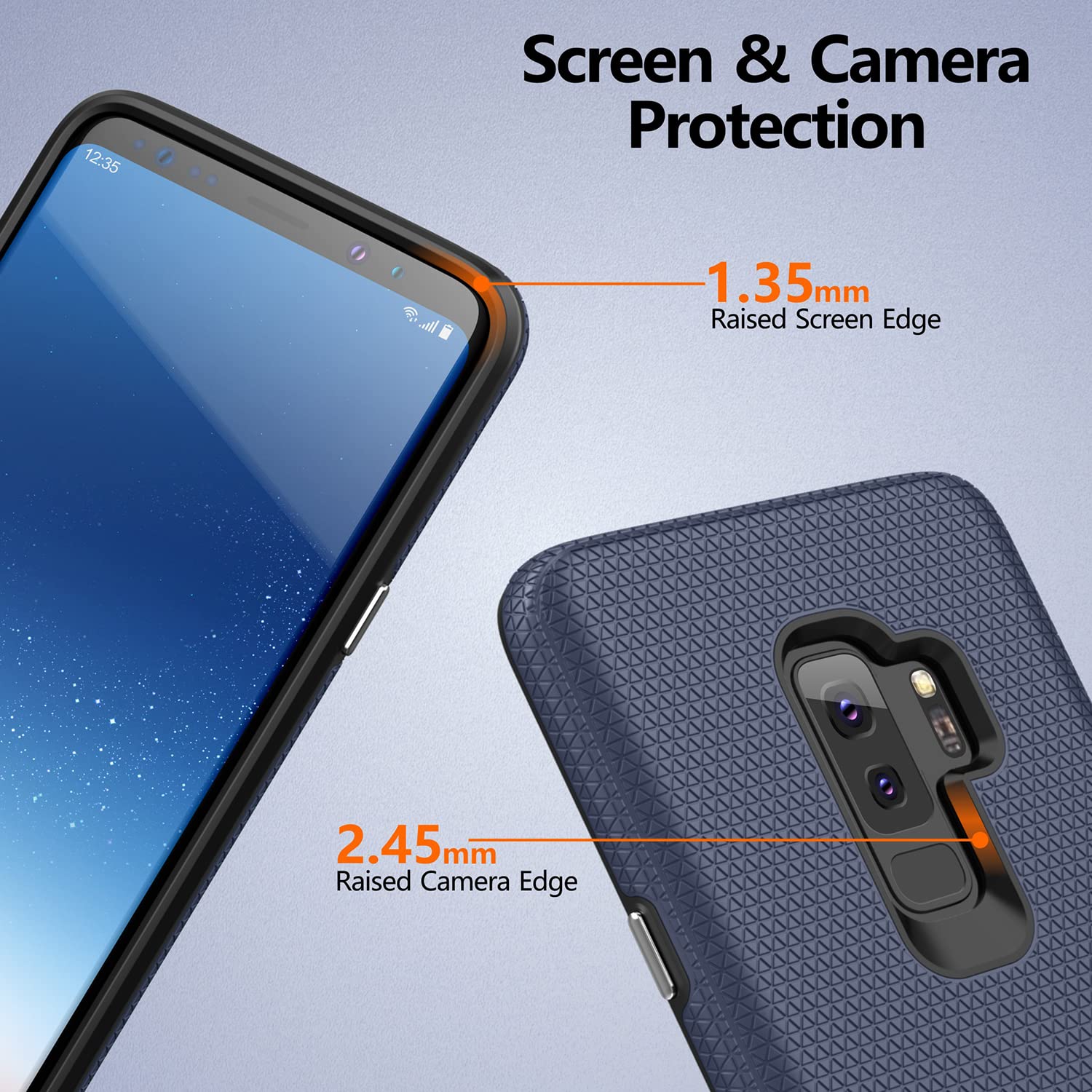 Rayboen Shockproof Heavy Duty Case for Samsung Galaxy S9 Plus - Dual Defender Anti-Scratch Protection Cover (Navy Blue) | Perfect for Outdoor Activities, Work & Everyday Use