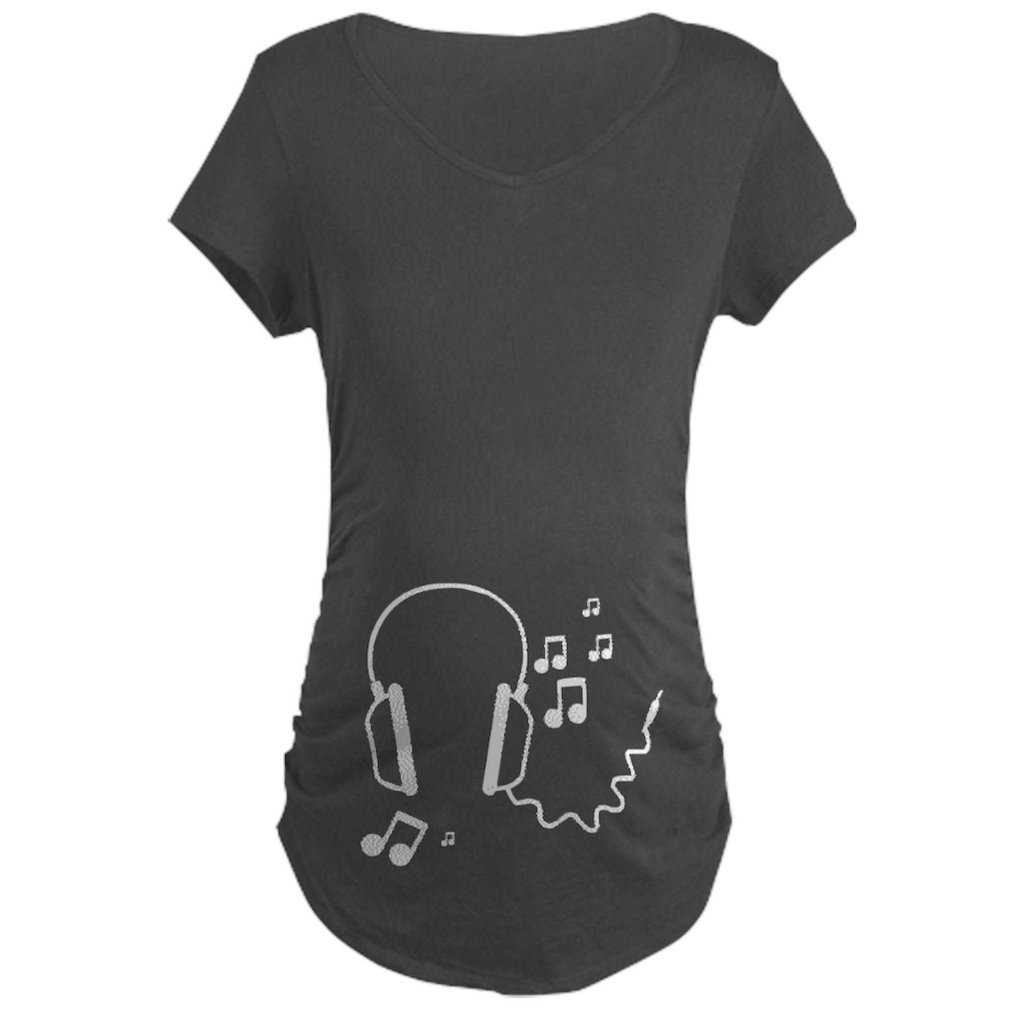 Funny Maternity T-Shirt for Women - 'Headphones, Baby...Yeah!' Graphic Pregnancy Tee with Ruched Sides | Comfortable & Stylish Maternity Wear for Pregnancy Announcements, Baby Showers & Everyday Use