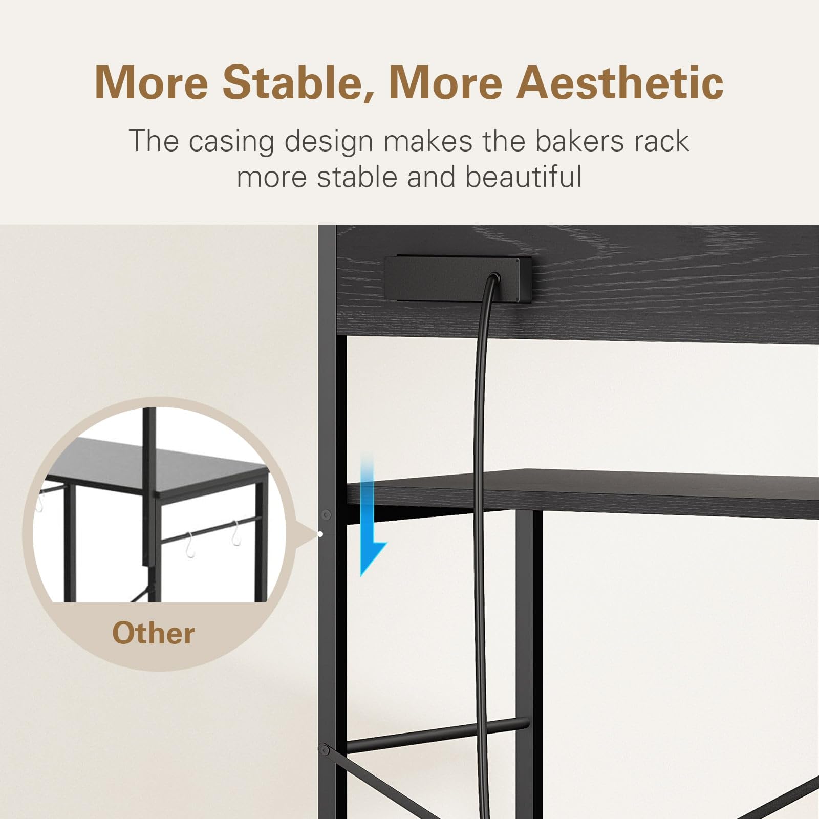 3-Tier Bakers Rack with 4 Shelves & 3 Power Outlets - Freestanding Kitchen Microwave Stand with Storage, Coffee Bar Organizer - 23.6”L x 15.7”W x 51.2”H Black Metal Shelf - Perfect for Small Kitchens, Pantry Storage & Coffee Station Setup