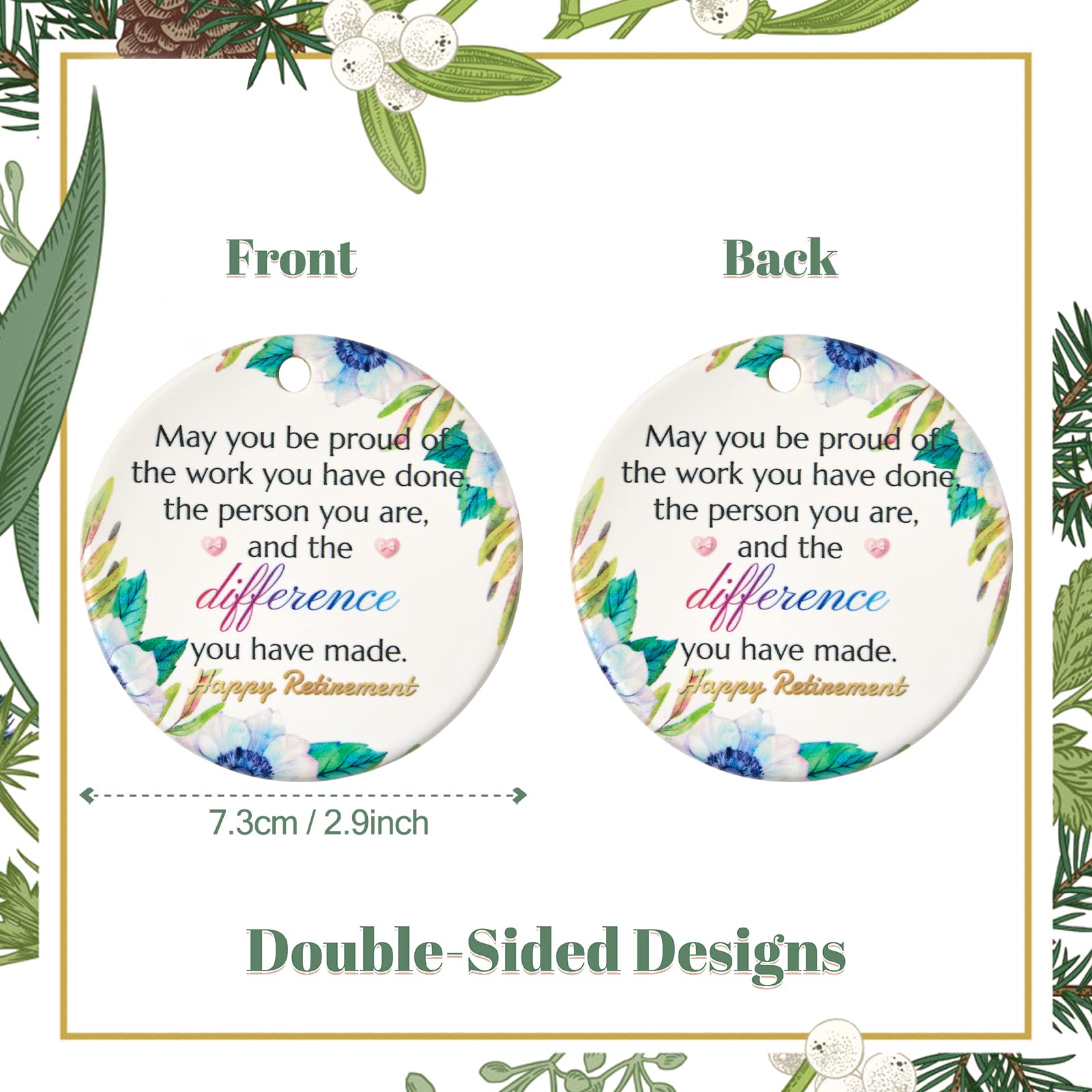 2025 Retirement Gifts for Women - Ceramic Happy Retirement Ornament (2.9