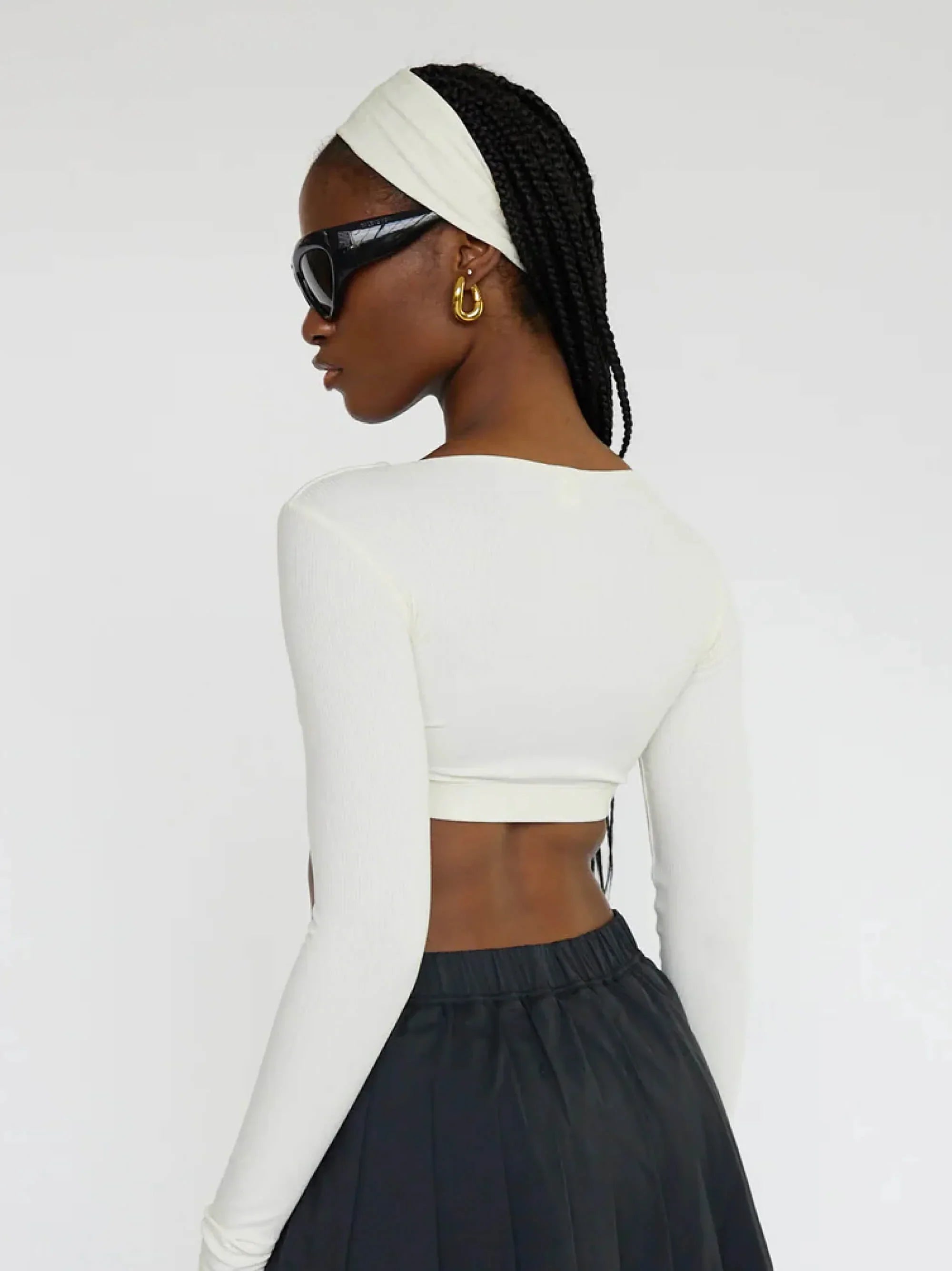Women's Equipe Long Sleeve Cropped Top - French Vanilla | Athletic Workout Shirt for Yoga, Running & Gym | Breathable Comfort Fit Activewear