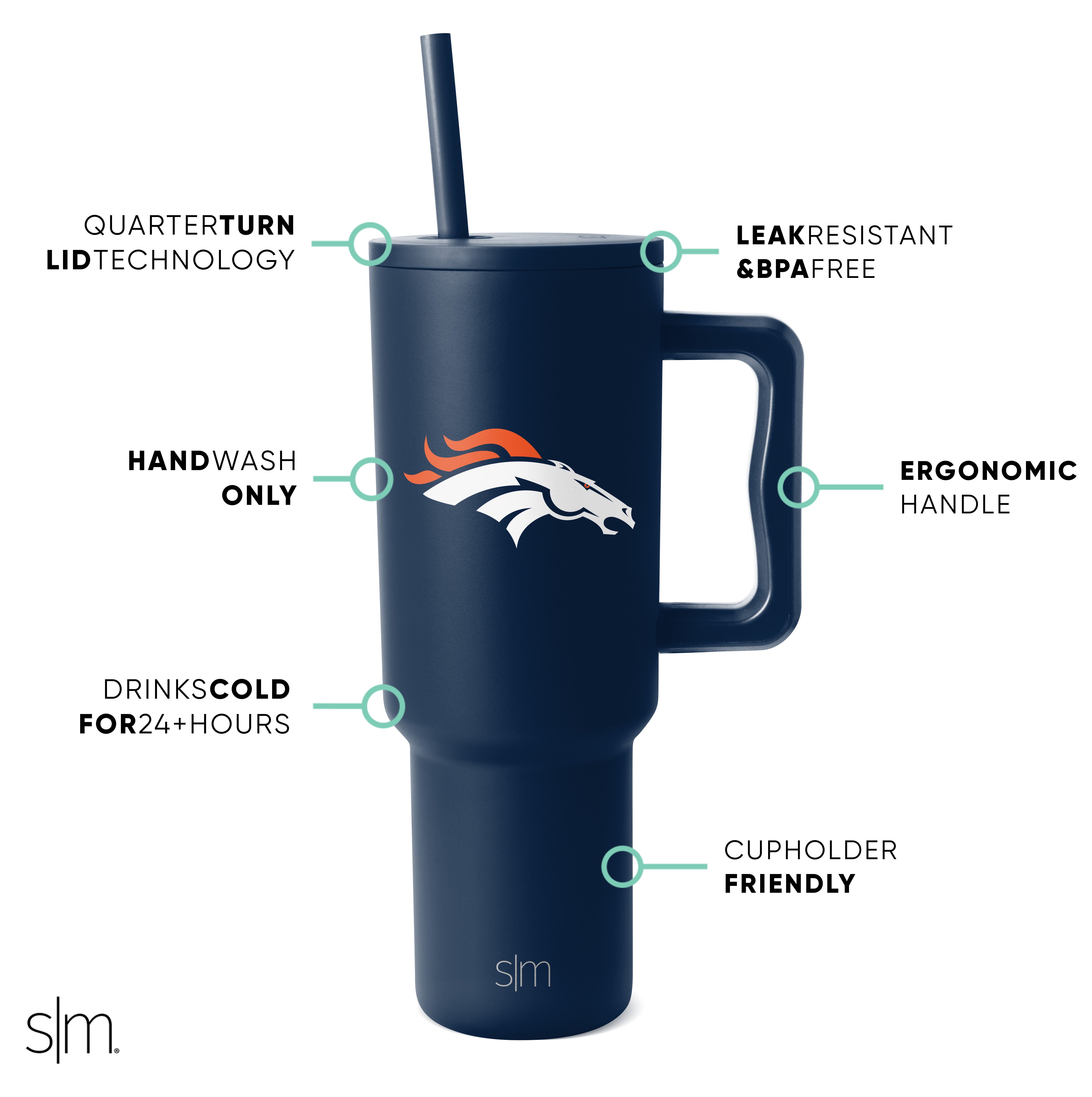 NFL Trek Tumbler 20oz Insulated Stainless Steel Water Bottle with Lid - Leak Proof Travel Mug for Coffee & Cold Drinks - Perfect for Football Games, Camping & Outdoor Activities