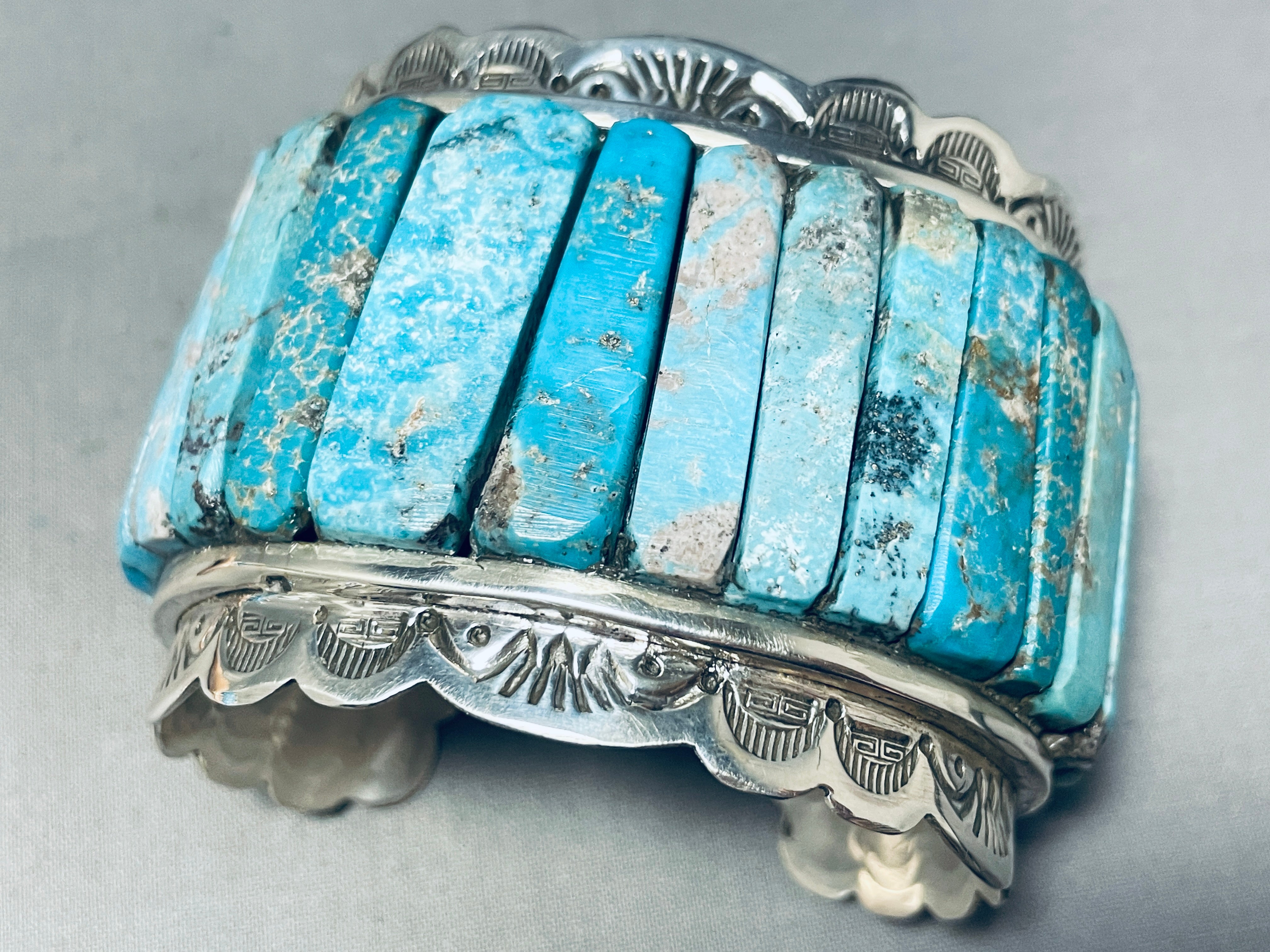 Authentic Navajo Sterling Silver Turquoise Inlay Bracelet - 158g Heavy Native American Jewelry for Women - Perfect for Boho Fashion, Gift Giving & Special Occasions