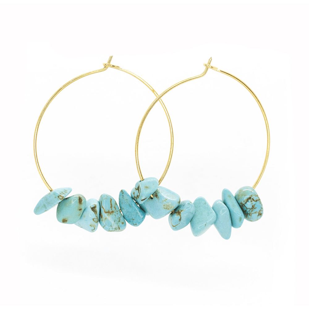 Turquoise Hoop Earrings for Women - Waterproof Rock Candy Style Jewelry - Perfect for Beach, Vacation & Everyday Wear