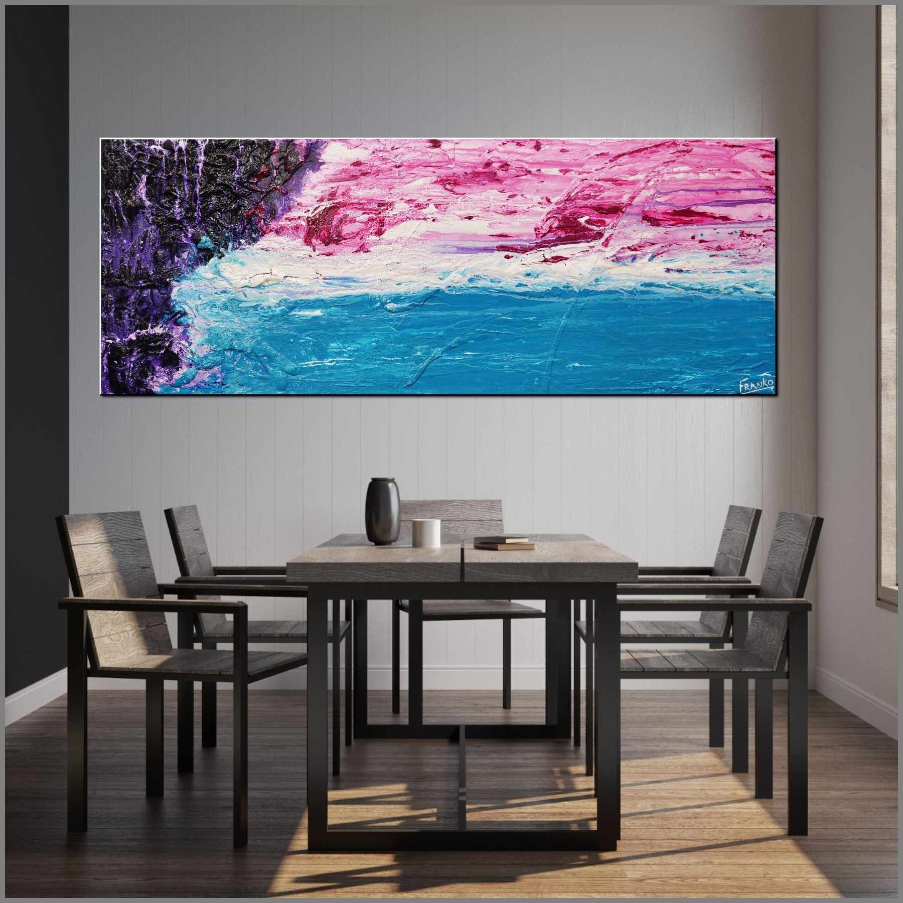 160cm x 60cm Blue Pink Purple Textured Abstract Canvas Wall Art - Modern Home Decor for Living Room, Bedroom & Office - Ready to Hang