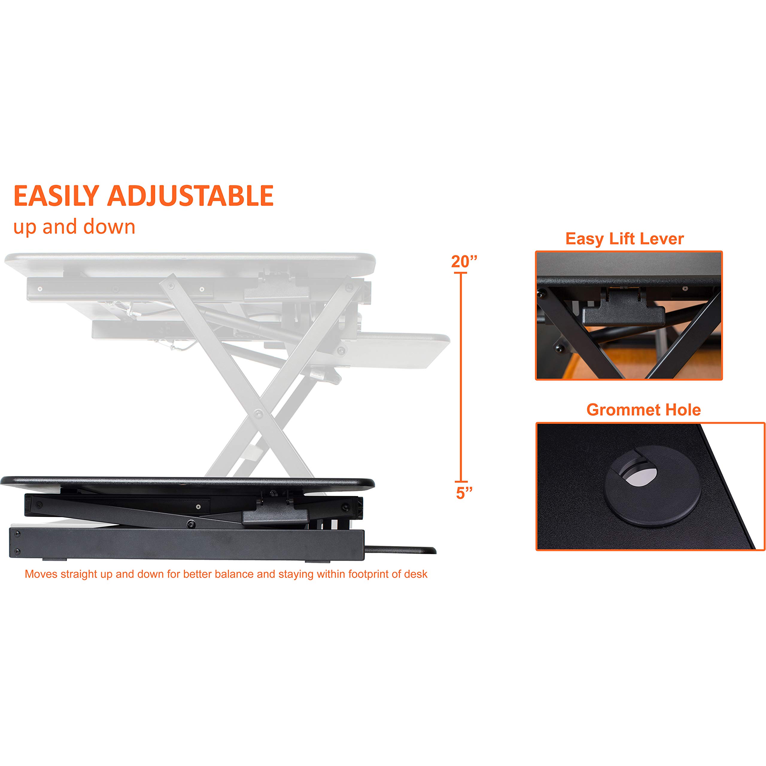 Lorell Deluxe Adjustable Standing Desk Riser - Black, 20