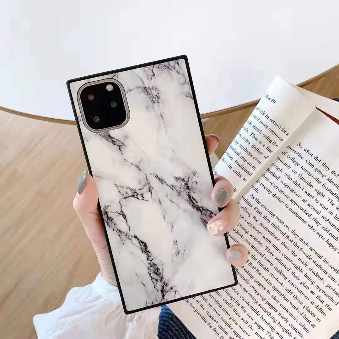 Premium Square Marble Design iPhone 11 Pro Max Case - Shockproof Silicone Cover with Reinforced Corners for Enhanced Protection - Slim Fit Glossy Back Cover for Apple iPhone 11 Pro Max (6.5