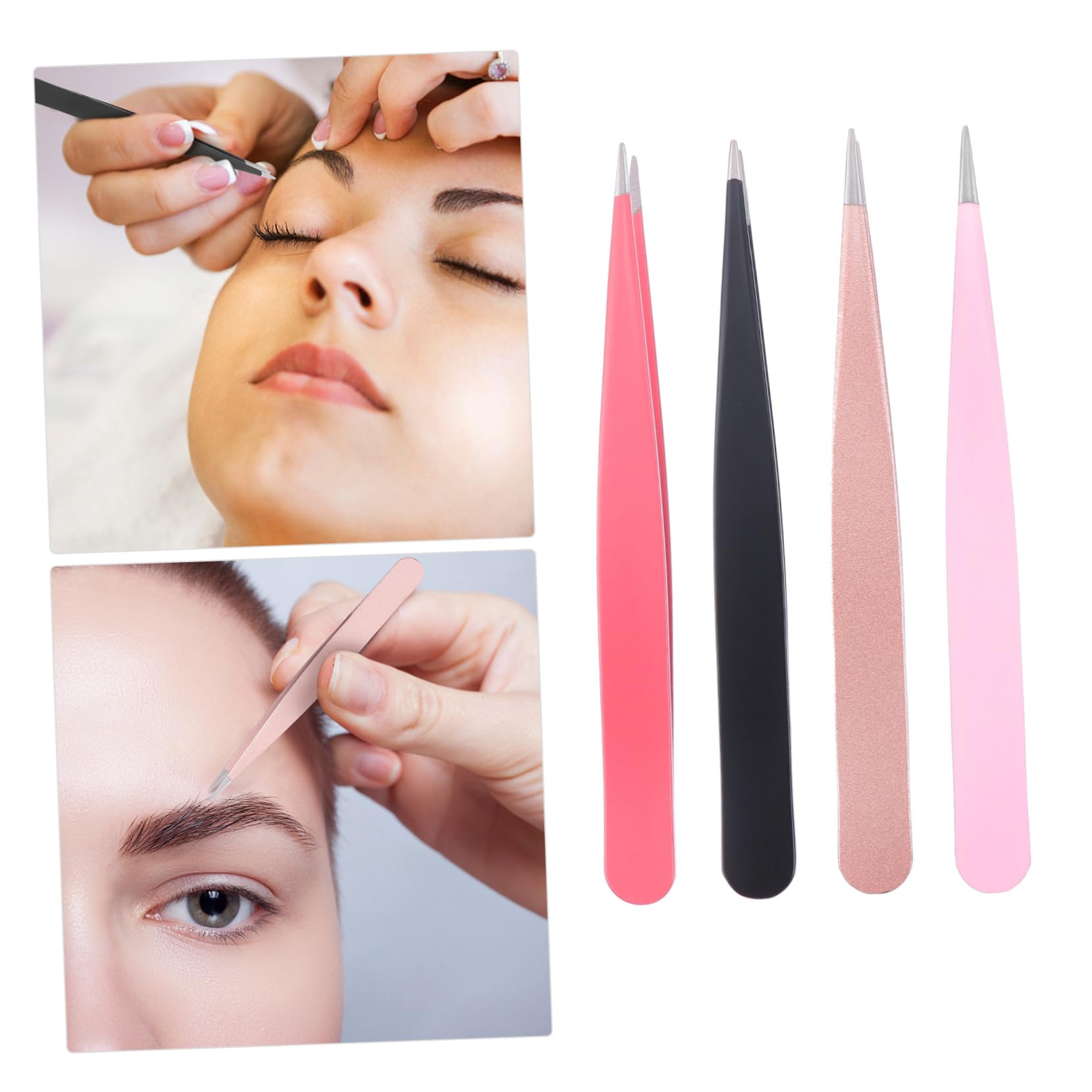 Mikinona 4-Piece Stainless Steel Eyebrow Tweezers Set - Pointed Tip, Lightweight & Portable for Precise Grooming | Perfect for Travel, Home Use, and Professional Salon Eyebrow Shaping