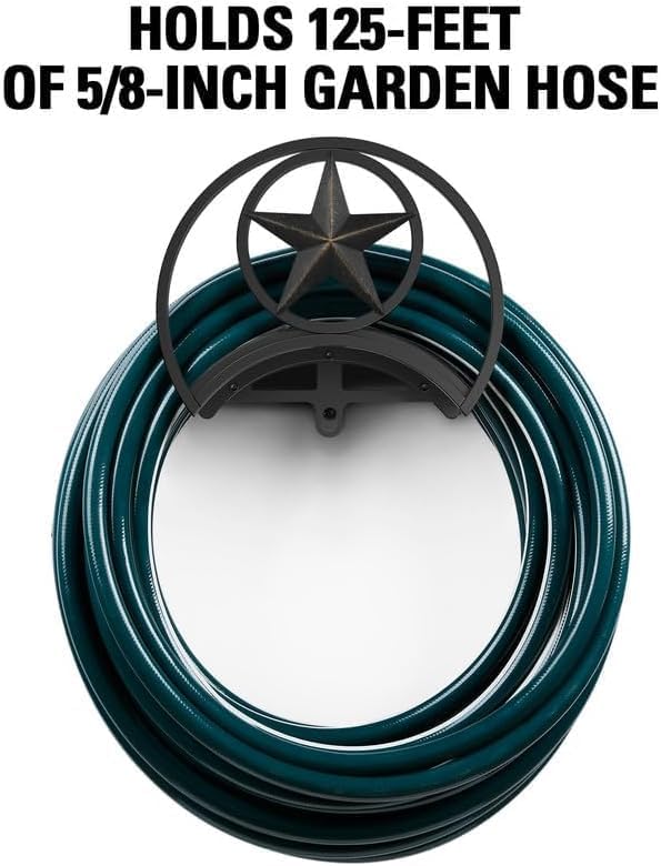 GOFORWILD Decorative Garden Hose Holder - Sturdy Wall Mount Hose Rack for 125-Feet 5/8-Inch Water Hose - Durable Gauge Steel Hose Reel & Hanger - Perfect for Yard, Lawn, and Outdoor Watering
