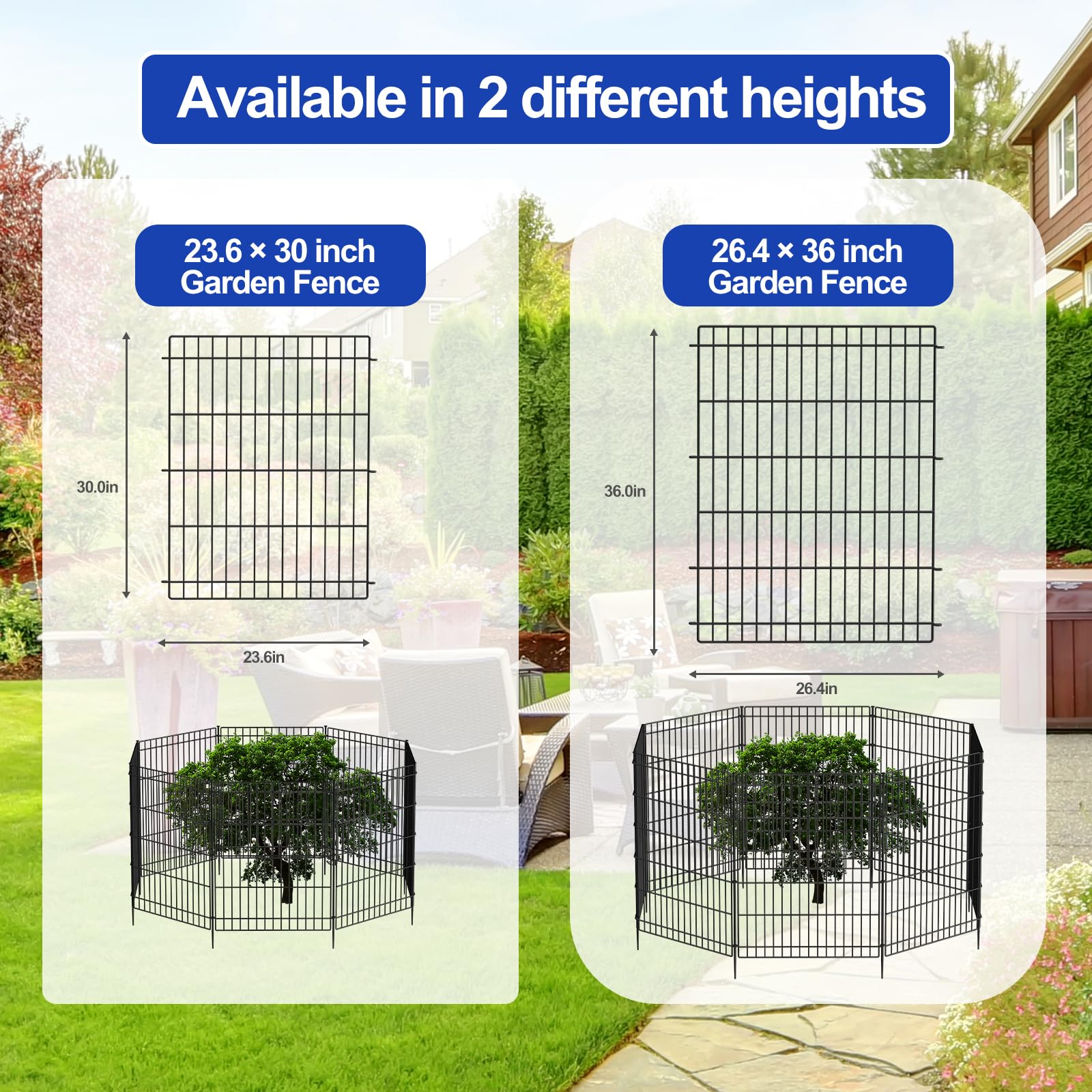 INJOPEXI 12-Panel Decorative Metal Garden Fence - 23.6ft Long x 30in Tall Rustproof Wire Fencing with Gate | No Dig Temporary Animal Barrier for Yard, Outdoor Patio & Garden Protection | Perfect for Pet Containment, Landscape Borders & Pool Safety