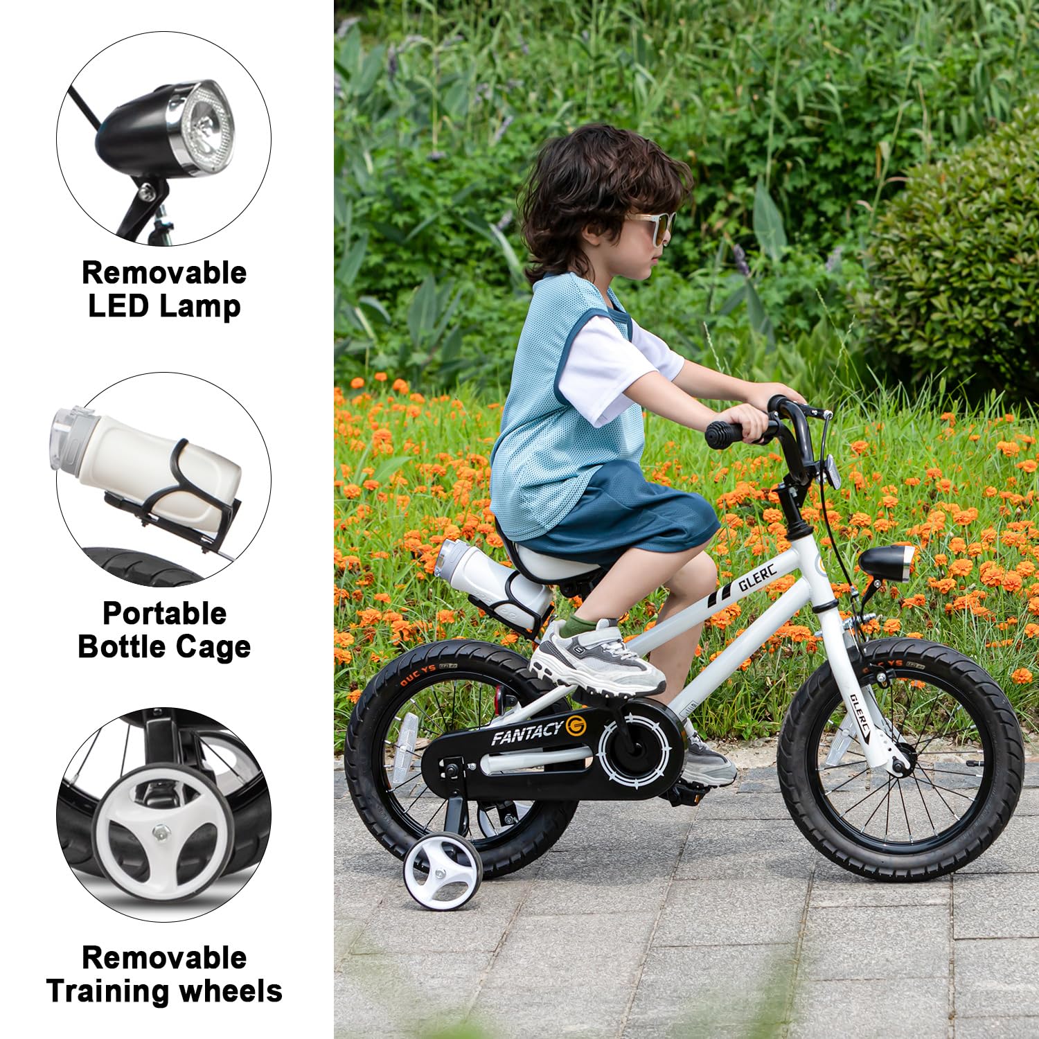 Fantasy 12 14 16 18 20 Inch Kids Bicycle for Boys & Girls Ages 2-14 - Adjustable Training Wheels, LED Headlight & Water Bottle Holder - Multiple Color Options - Perfect for Neighborhood Rides, Park Adventures & Learning to Cycle