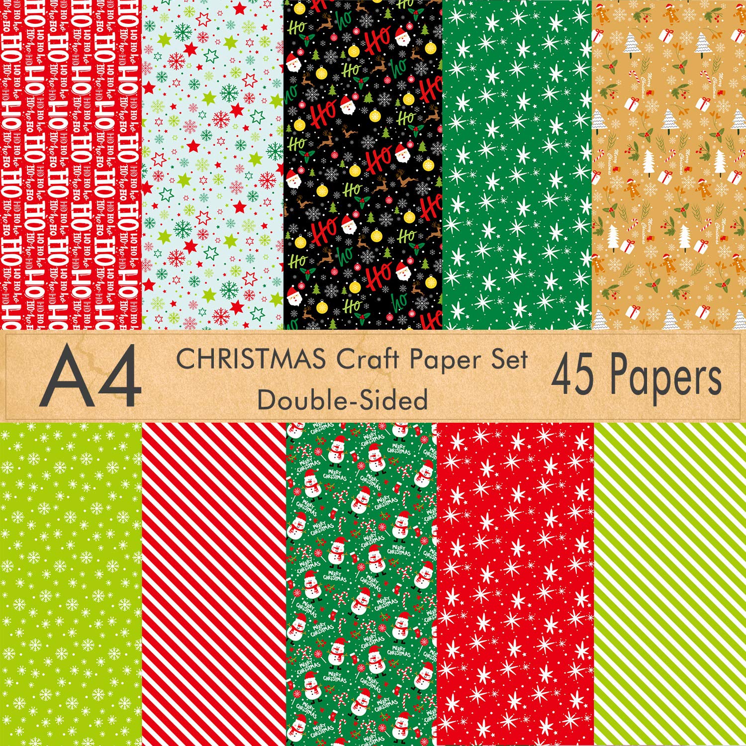 ASTARON 45-Piece Christmas Pattern Paper Set - 8.2 x 11 Inch Decorative Craft Paper for Holiday Scrapbooking, Gift Wrapping & DIY Decorations - 10 Festive Designs