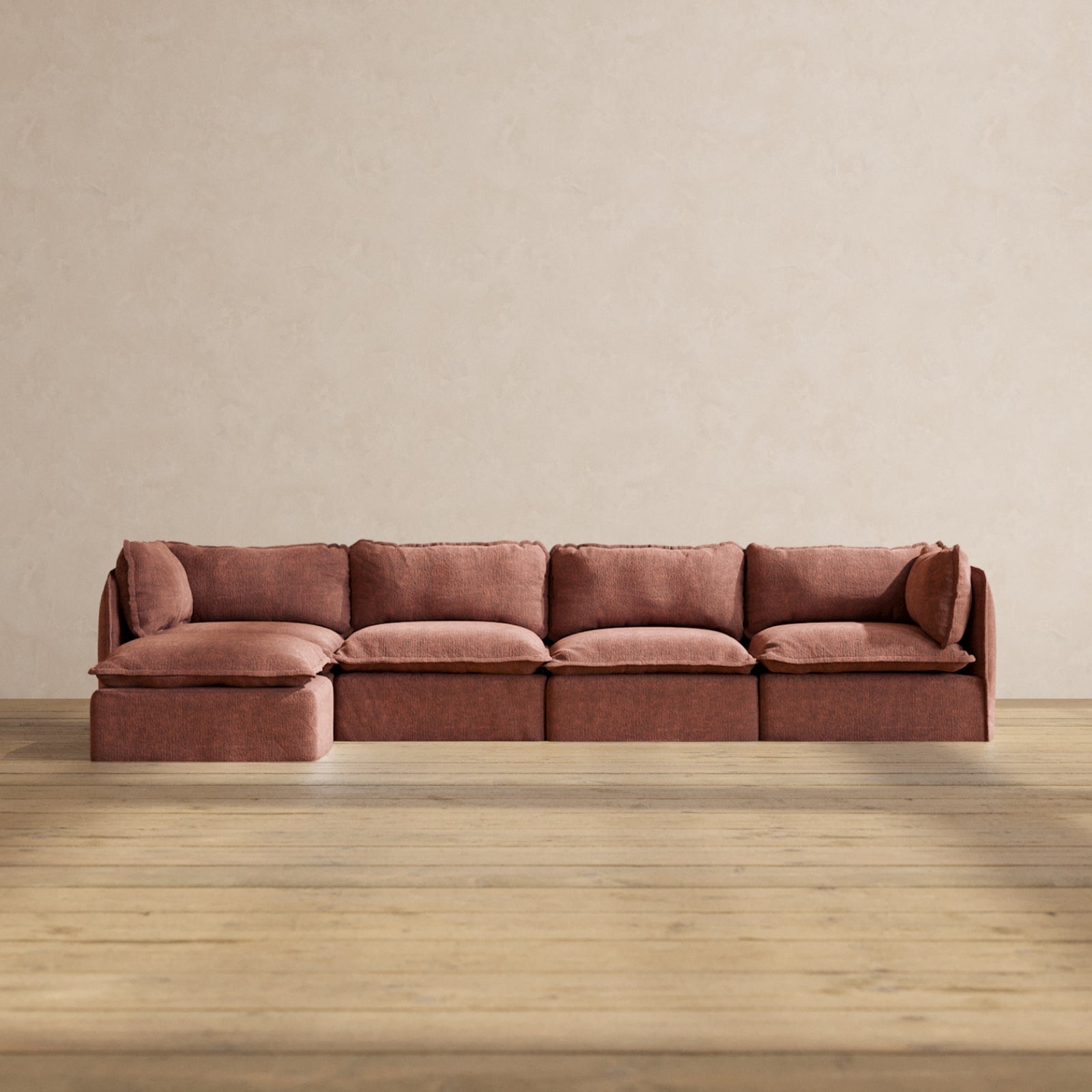 Modular Performance 4-Seater Sectional Sofa in Chestnut Brown | Relaxed Blend Fabric | Perfect for Living Room, Family Room & Home Theater