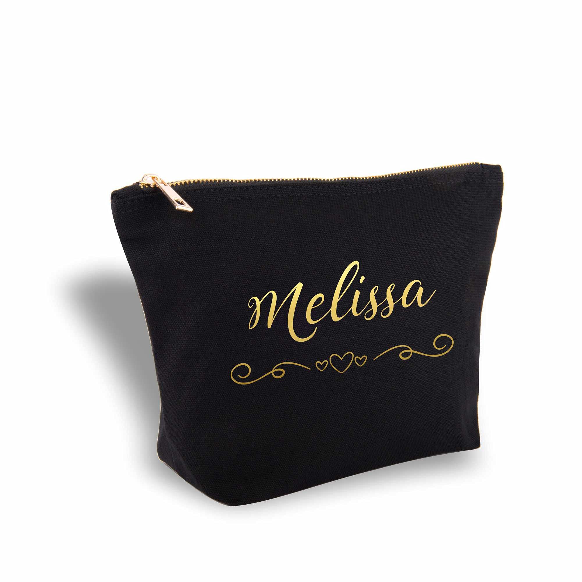 Personalized 'Will You Be My Bridesmaid?' Gold Makeup Bag - Custom Printed Proposal Gift for Wedding Party (Black, Medium Size) - Perfect for Bridal Shower, Bachelorette Party & Maid of Honor Gifts