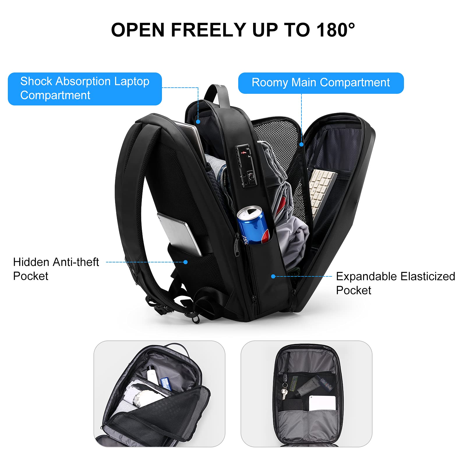 FENRUIEN 17.3-Inch Anti-Theft Waterproof Laptop Backpack for Men - Durable Hard Shell Business Travel & Gaming Computer Bag with USB Charging Port - Perfect for Work Commute, College Campus & Airplane Carry-On
