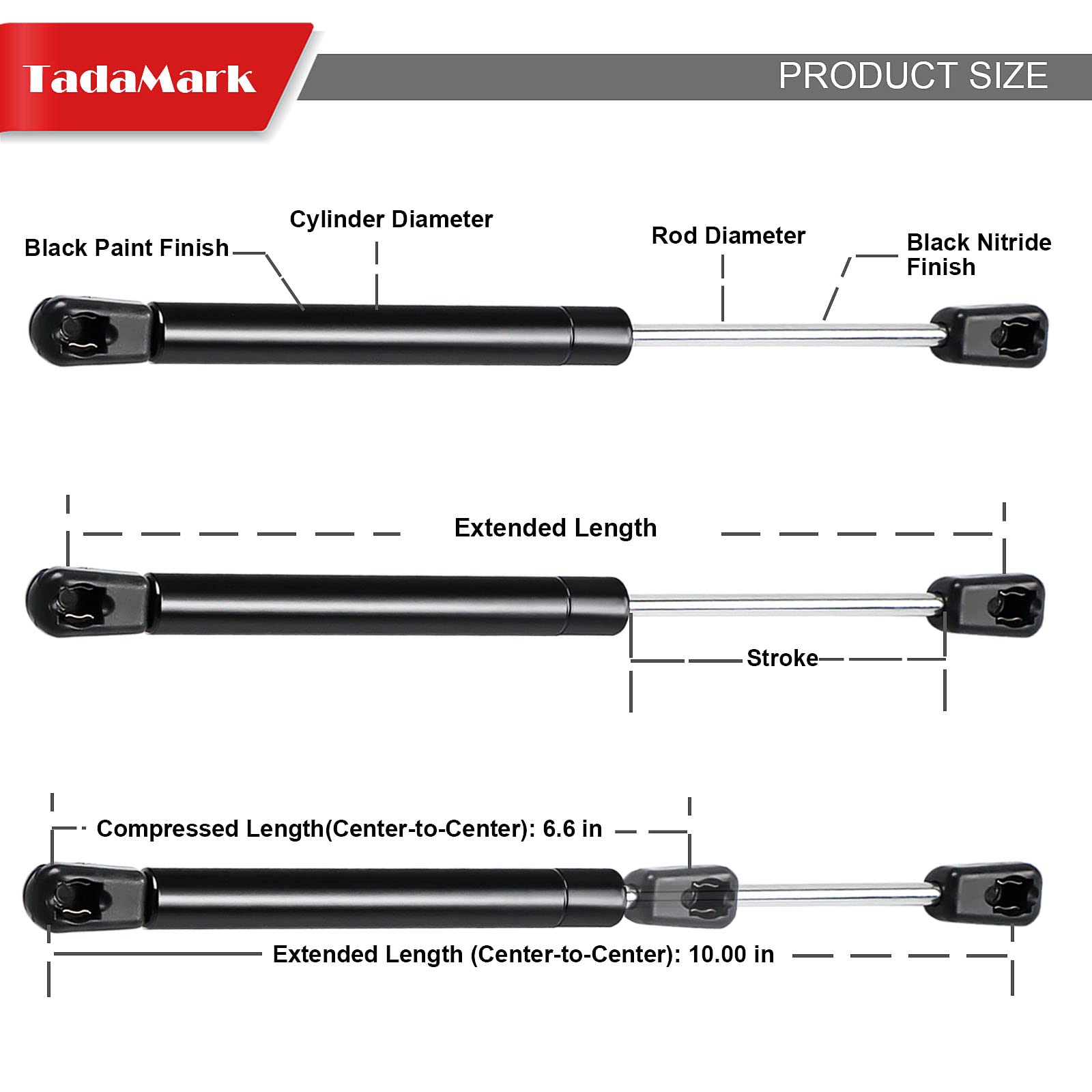 2 Pack 10 Inch 22.5lbs/100N Gas Strut Spring Shock Absorber for RV Bed Storage, Toolbox Lid, Cabinet Door, Camper Bed Cover & Laser Hood - Lightweight Lift Support for Easy Opening & Closing