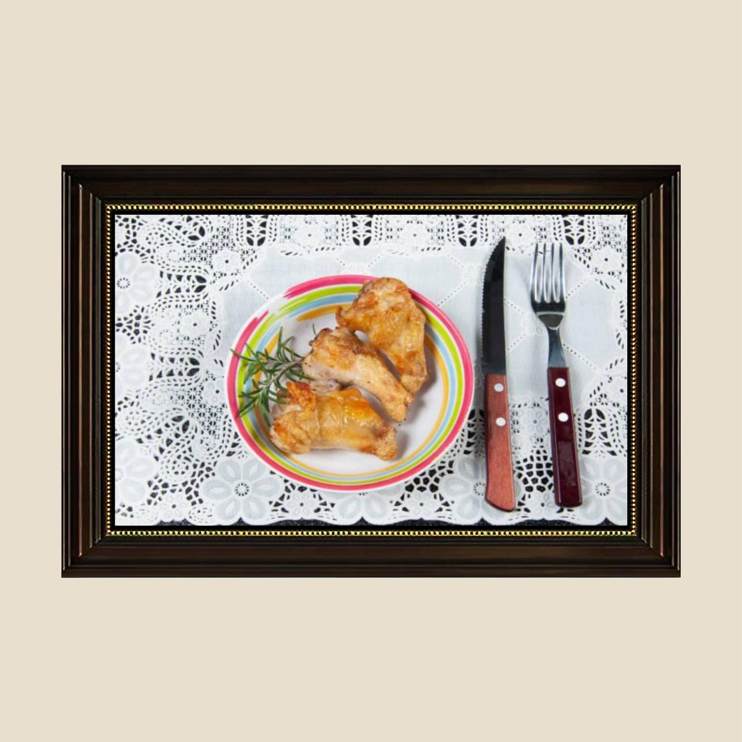Vintage Roasted Chicken Drumstick Canvas Wall Art Print - 24x36 Inch Framed Kitchen Decor Poster - Ready to Hang for Dining Room, Restaurant & Home Decor - Retro Food Painting for Culinary Enthusiasts