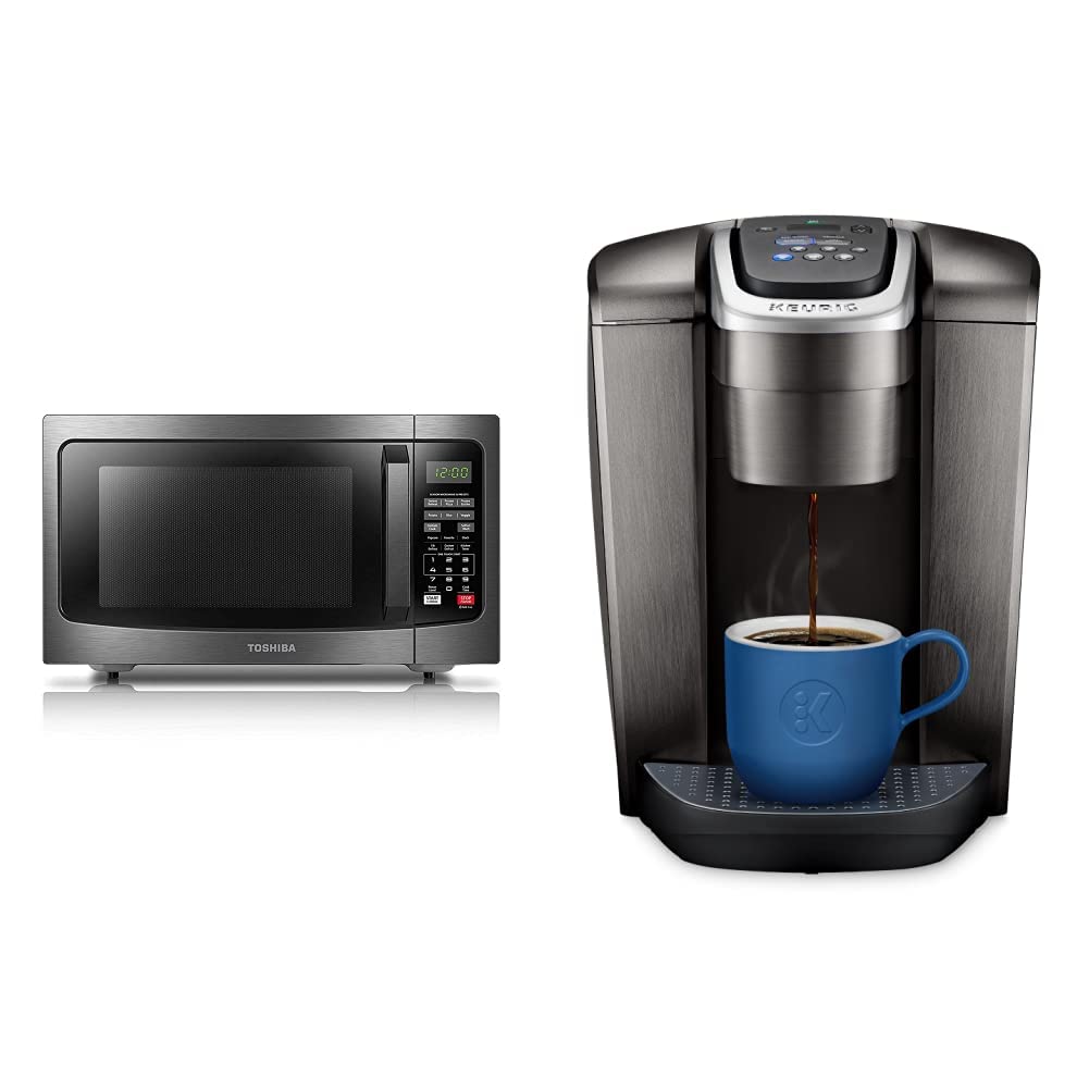 Toshiba EM131A5C-BS 1.2 Cu Ft Smart Sensor Microwave Oven with ECO Mode, Easy Clean Interior & Sound On/Off - Keurig K-Elite Single Serve K-Cup Coffee Maker - Perfect for Kitchen, Office & Small Spaces