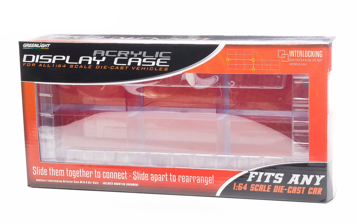 GreenLight 55012 Acrylic Display Case Set of 6 - Premium 1/64 Scale Model Car Connectors for Diecast Collectors | Perfect for Showcasing Hot Wheels, Matchbox & Other Miniature Cars on Shelves or Desks