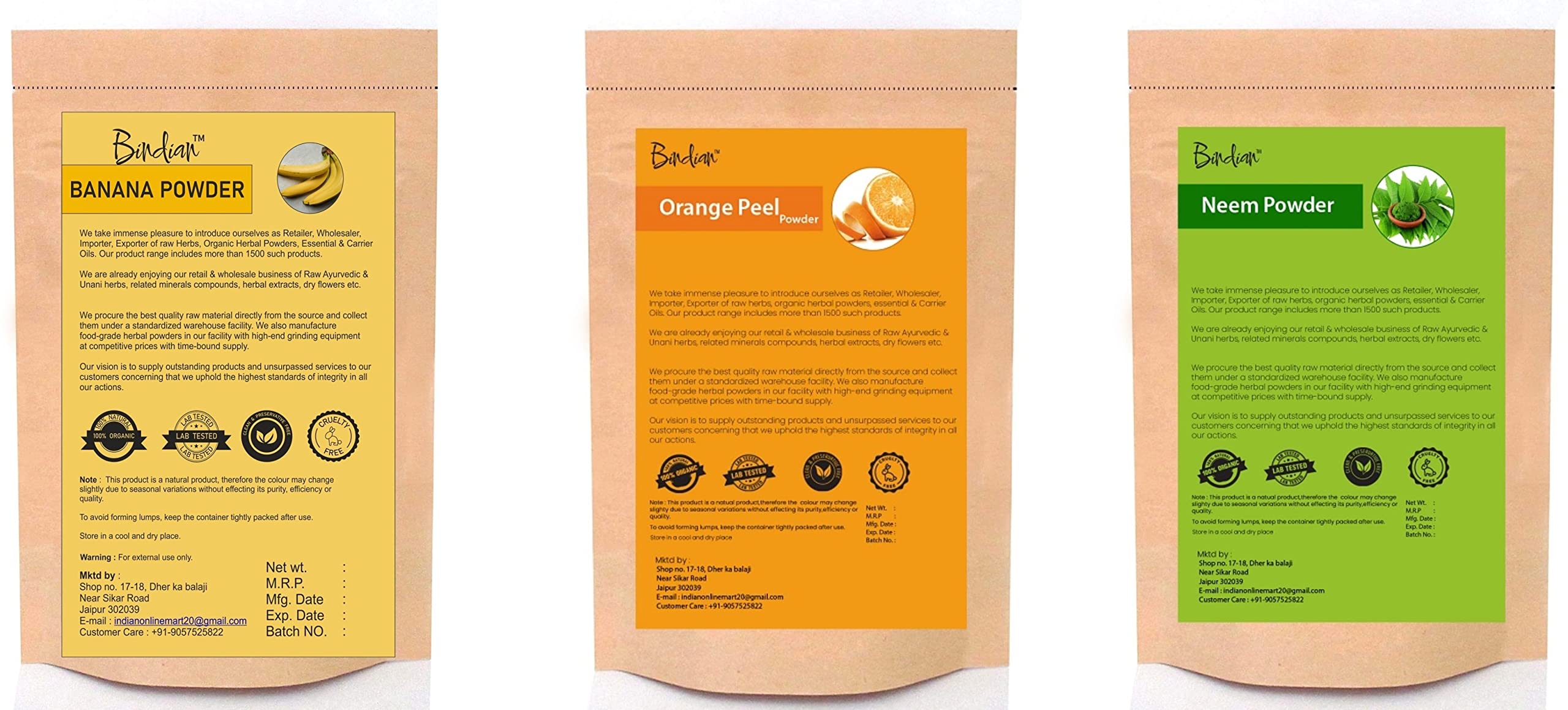 100% Pure Organic Banana Powder, Orange Peel Powder & Neem Powder Combo - 50g Each for Face Pack, Skin Care, Deep Pore Cleansing & Natural Glow | DIY Face Mask, Acne Treatment, Brightening & Exfoliating | Perfect for Spa Day, Home Beauty Routine & Gift Sets