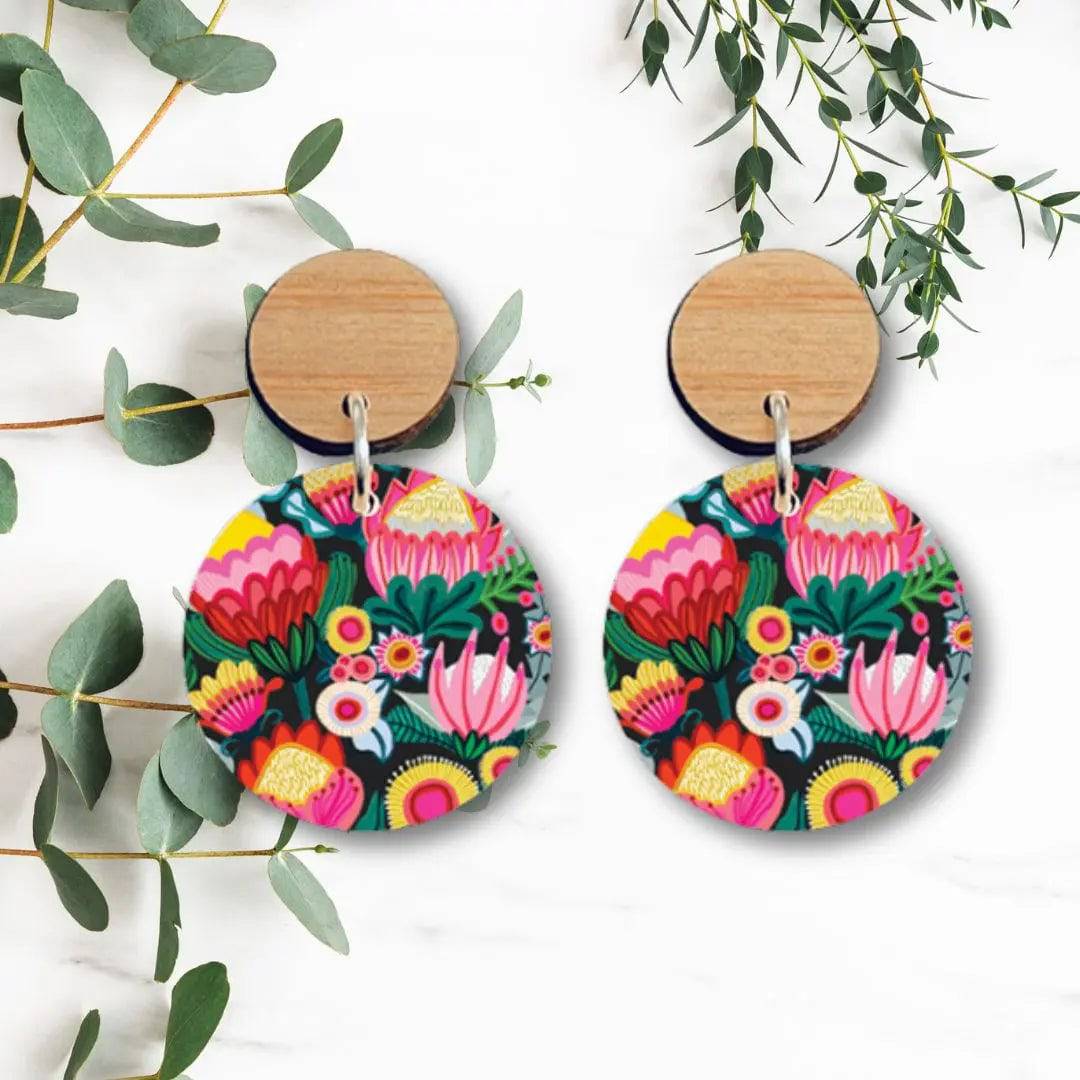 Bush Flowers Australian Wooden Earrings - Handmade Boho Dangle Earrings for Women - Perfect for Festivals, Weddings & Everyday Wear
