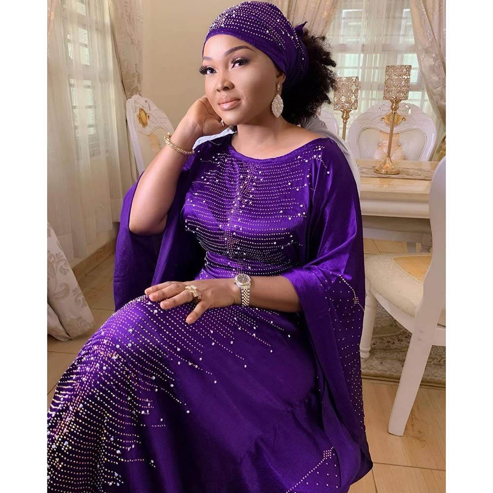 Stylish African Beaded Rhinestone Kaftan Maxi Dress for Women - Purple One Size | HD Quality | Perfect for Parties, Weddings & Special Occasions