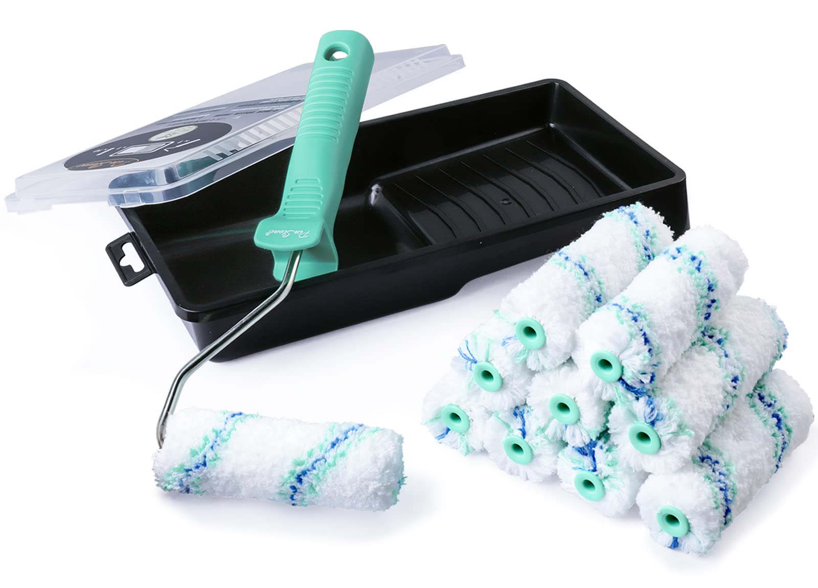 4 Inch Small Paint Roller Tray Set - 12pcs Mini Paint Rollers with Extension Threads, 10 Microfiber Covers & Paint Tray Lid - Perfect for Walls, Cabinets, Furniture Touch-Ups & DIY Home Painting Projects