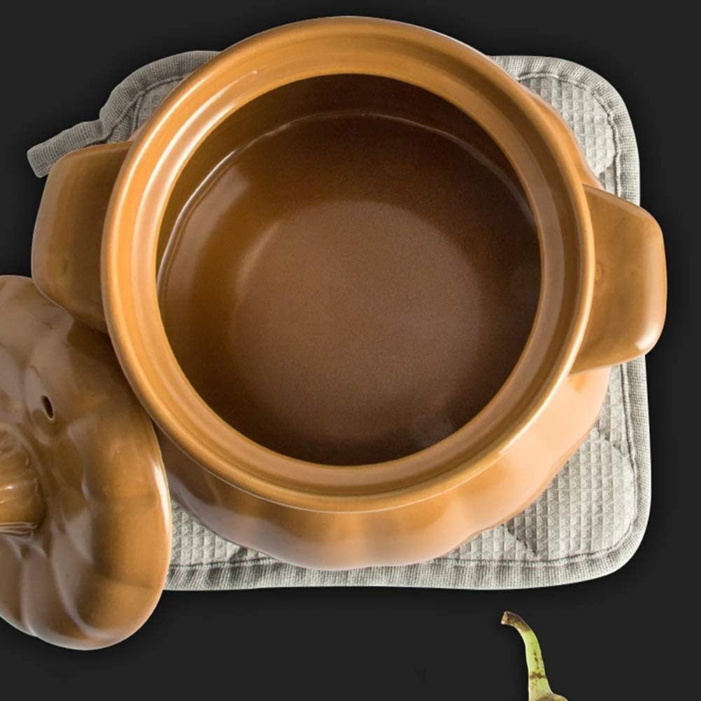 Pumpkin Shaped Ceramic Casserole Dish with Lid - 2 Quart (2000ml) Flameproof Soup Pot for Baking, Stewing & Serving | Perfect for Oven, Stovetop & Table Serving