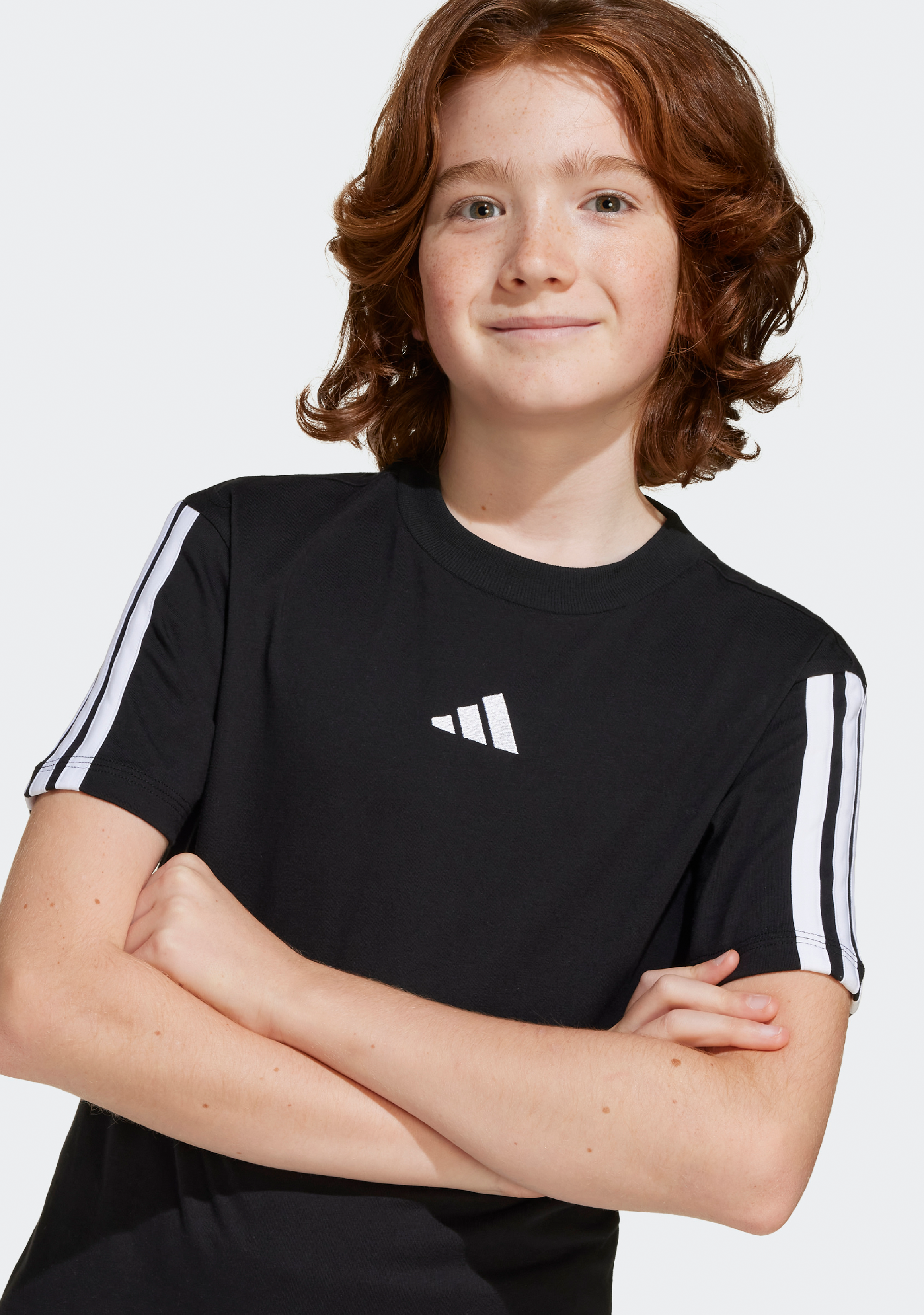 Adidas Kids' 3 Stripe Essentials Short Sleeve T-Shirt - Comfortable Cotton Tee for Boys & Girls - Perfect for School, Play & Everyday Wear