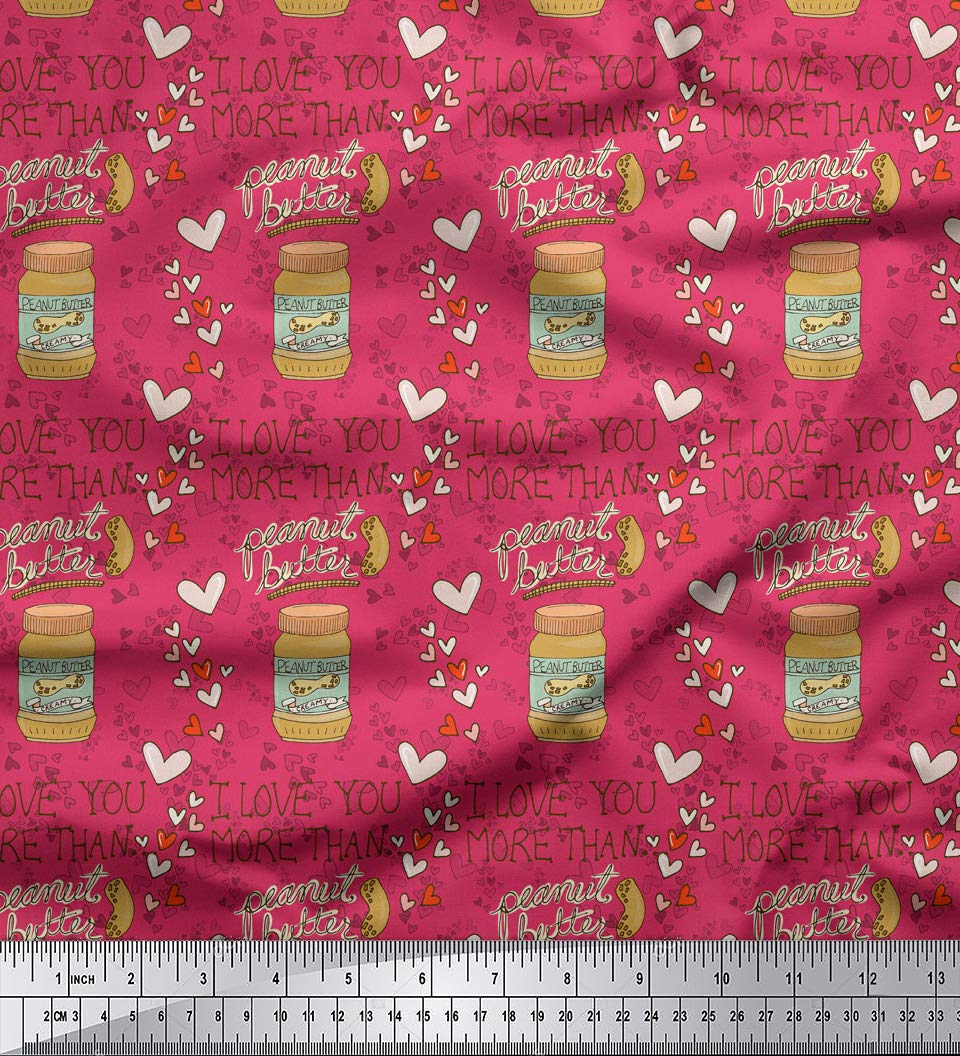Soimoi 100% Cotton Canvas Fabric by The Yard - 42 Inch Wide - Pink Text & Peanut Butter Food Print Material for DIY Crafts, Quilting, Home Decor and Sewing Projects - Playful Nutty Design Printed Fabric